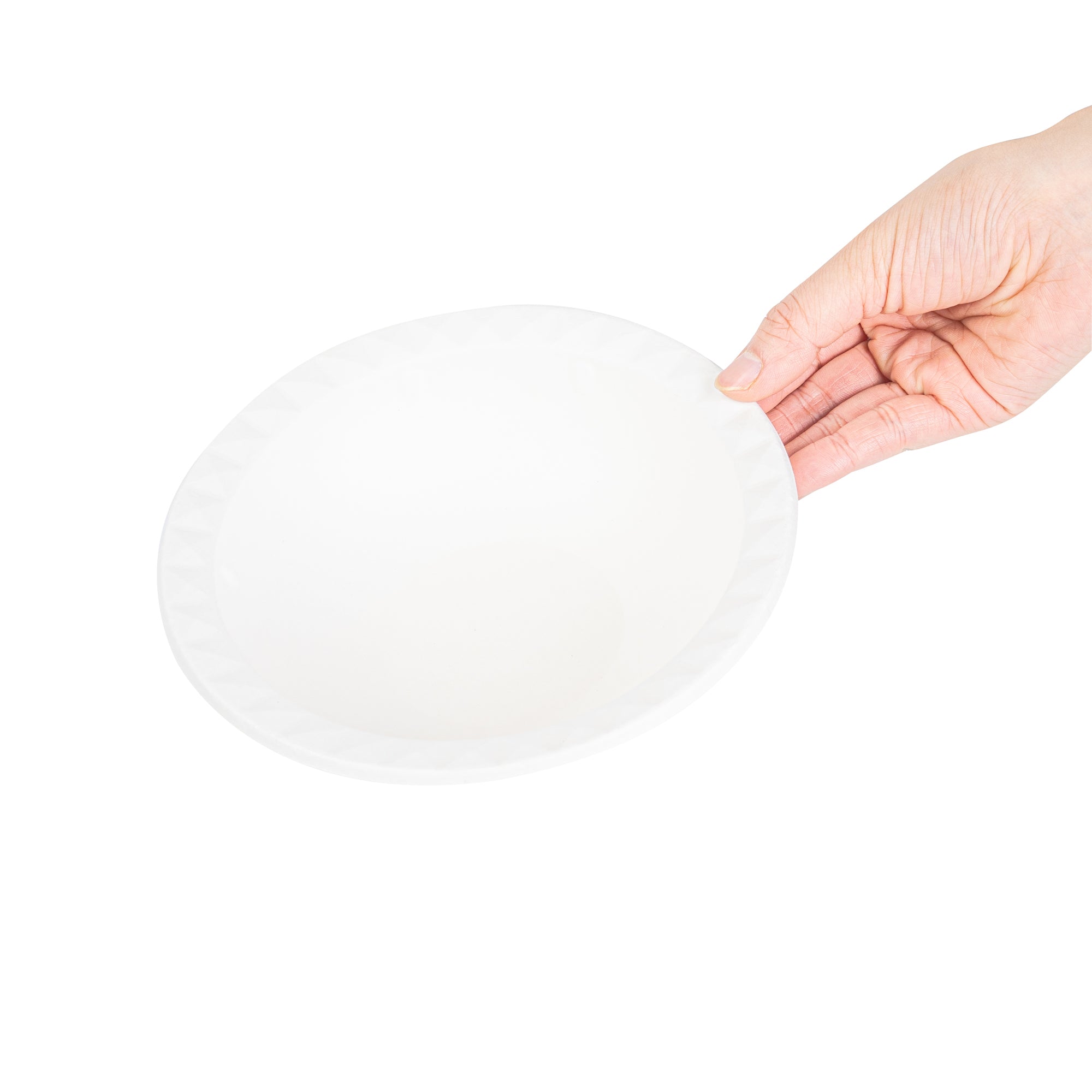Pulp Safe No PFAS Added 16 oz White Sugarcane / Bagasse Bowl - Home Compostable, with Diamond Rim - 6 3/4" x 6 3/4" x 2" - 100 count box