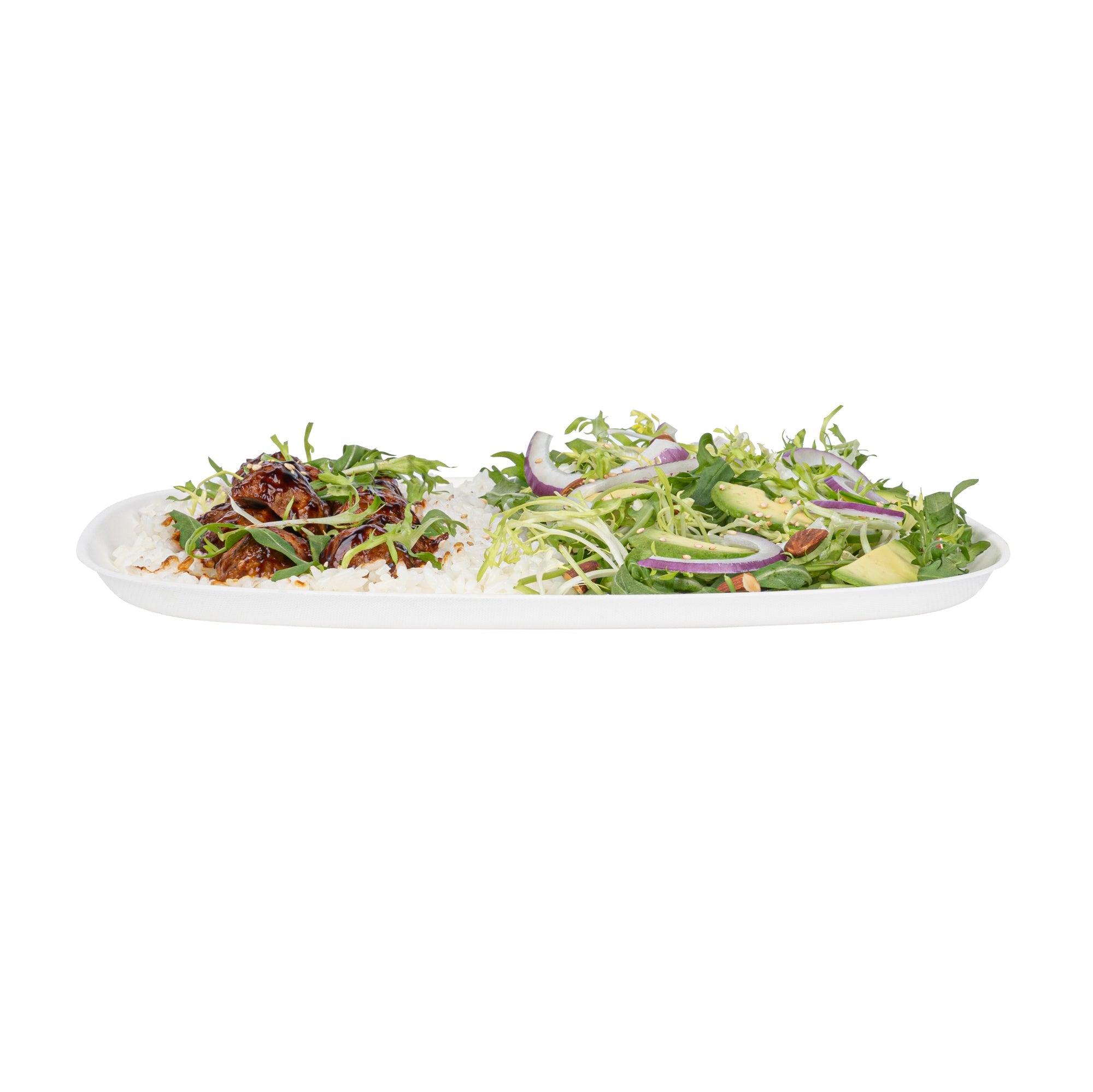 Pulp Safe Modular No PFAS Added White Sugarcane / Bagasse Plate - Home Compostable - 11 3/4" x 11 3/4" x 1/2" - 25 count box