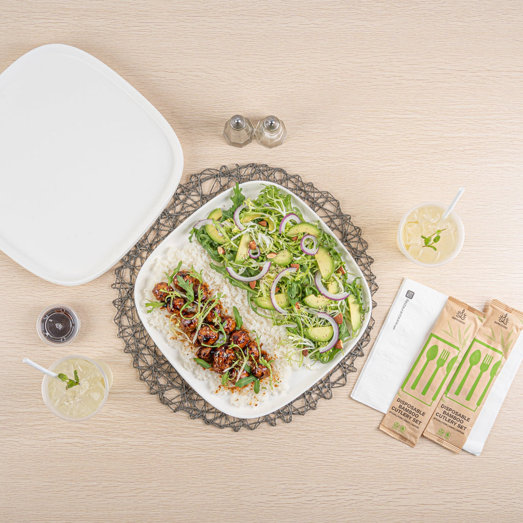 Pulp Safe Modular No PFAS Added White Sugarcane / Bagasse Plate - Home Compostable - 11 3/4" x 11 3/4" x 1/2" - 25 count box