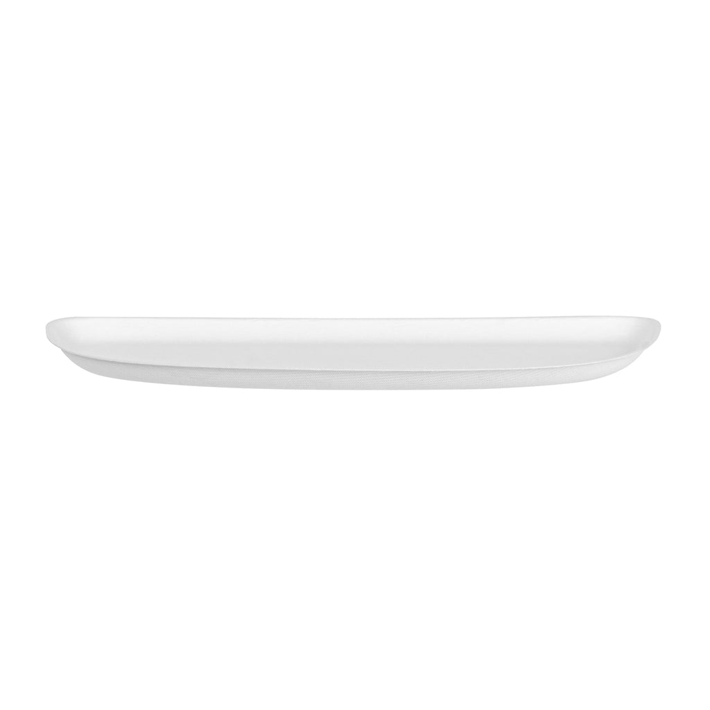 Pulp Safe Modular No PFAS Added White Sugarcane / Bagasse Plate - Home Compostable - 11 3/4" x 5 1/4" x 1/2" - 25 count box
