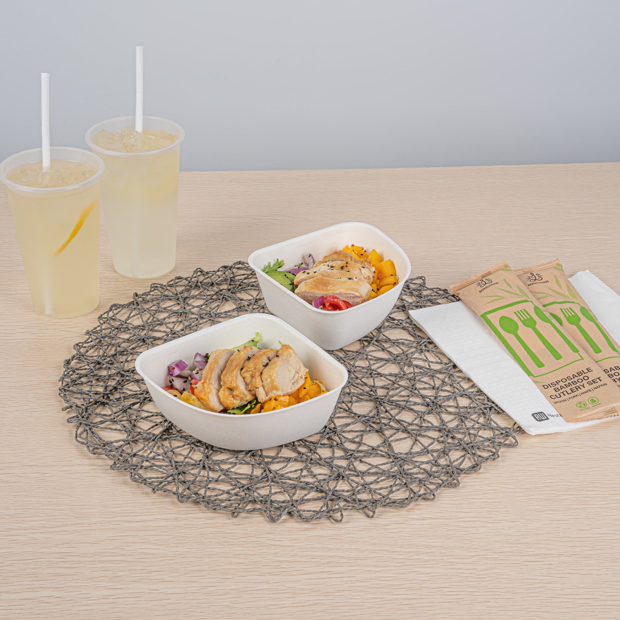 Pulp Safe Modular No PFAS Added 17 oz White Sugarcane / Bagasse Bowl - Home Compostable - 5 1/4" x 5 1/4" x 2 1/4" - 25 count box