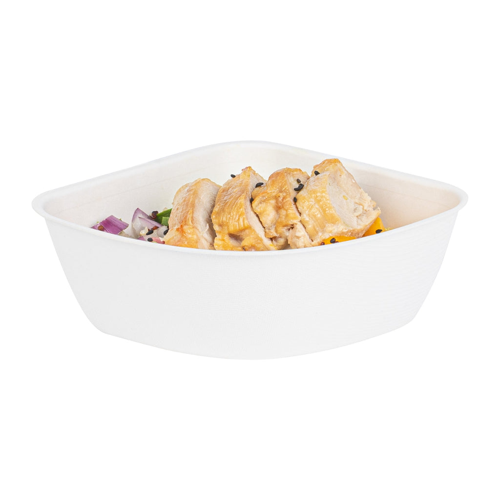 Pulp Safe Modular No PFAS Added 17 oz White Sugarcane / Bagasse Bowl - Home Compostable - 5 1/4" x 5 1/4" x 2 1/4" - 100 count box