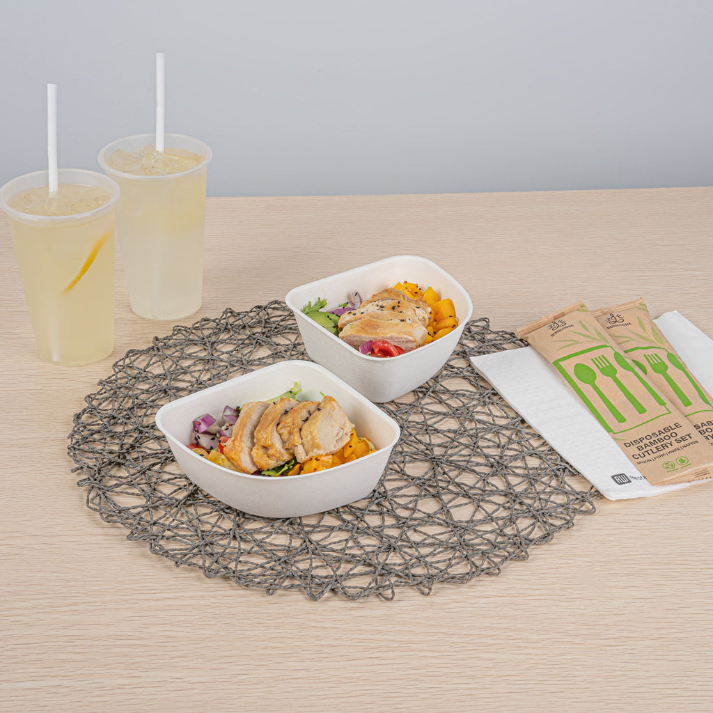 Pulp Safe Modular No PFAS Added 17 oz White Sugarcane / Bagasse Bowl - Home Compostable - 5 1/4" x 5 1/4" x 2 1/4" - 100 count box
