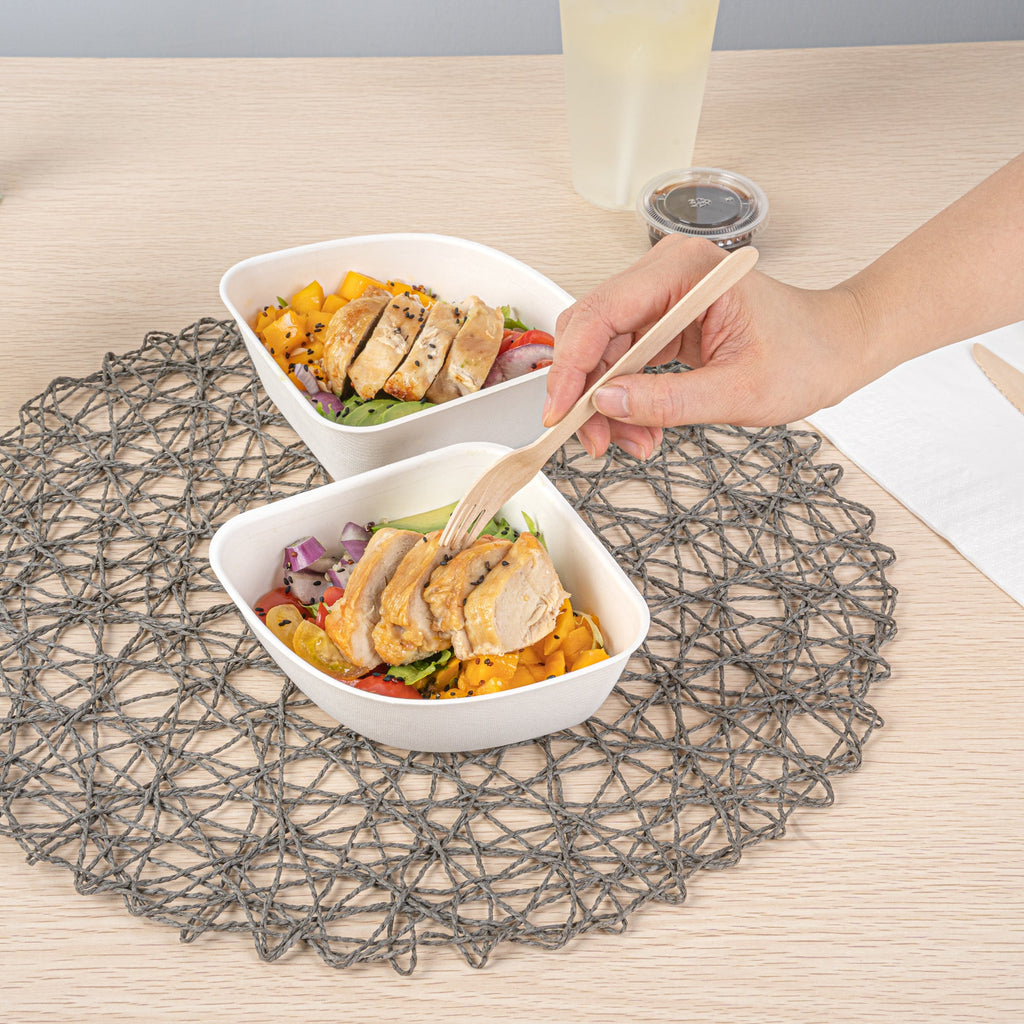 Pulp Safe Modular No PFAS Added 17 oz White Sugarcane / Bagasse Bowl - Home Compostable - 5 1/4" x 5 1/4" x 2 1/4" - 100 count box