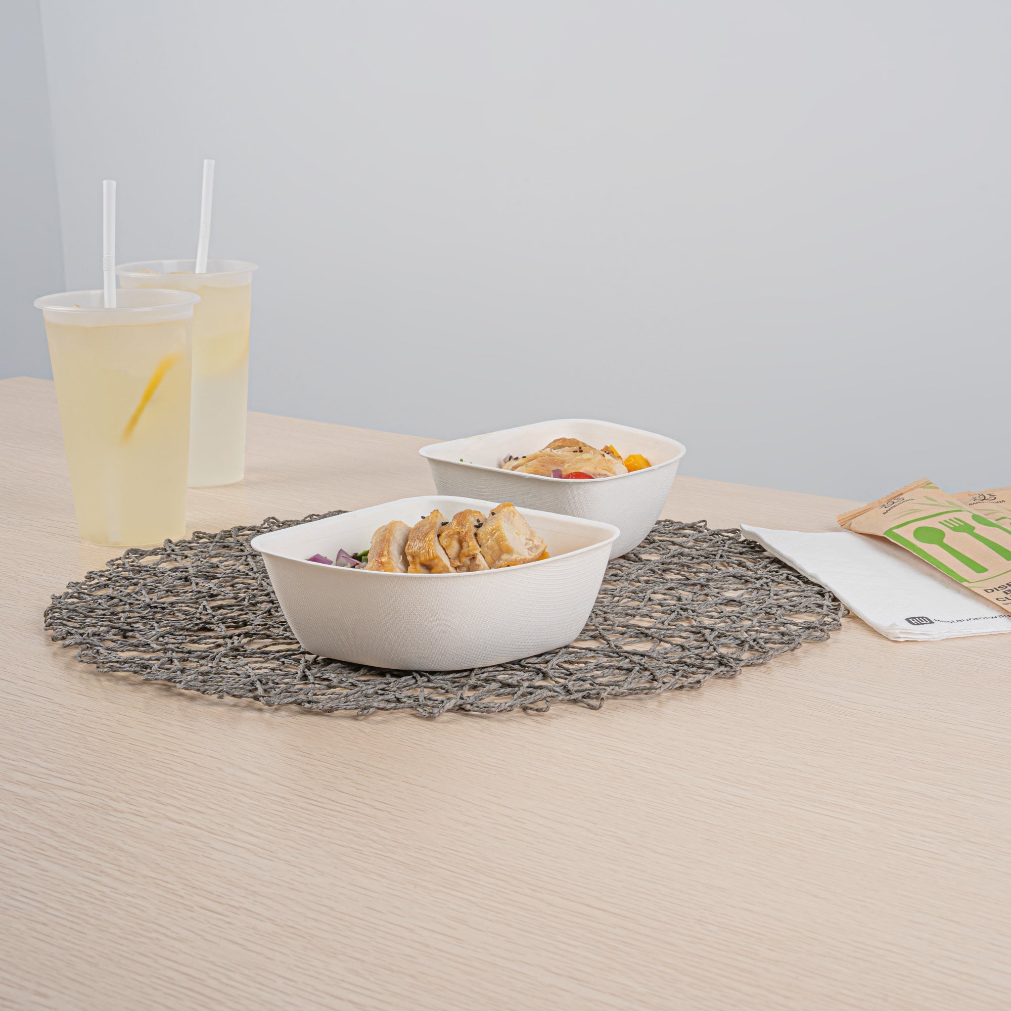 Pulp Safe Modular No PFAS Added 17 oz White Sugarcane / Bagasse Bowl - Home Compostable - 5 1/4" x 5 1/4" x 2 1/4" - 100 count box