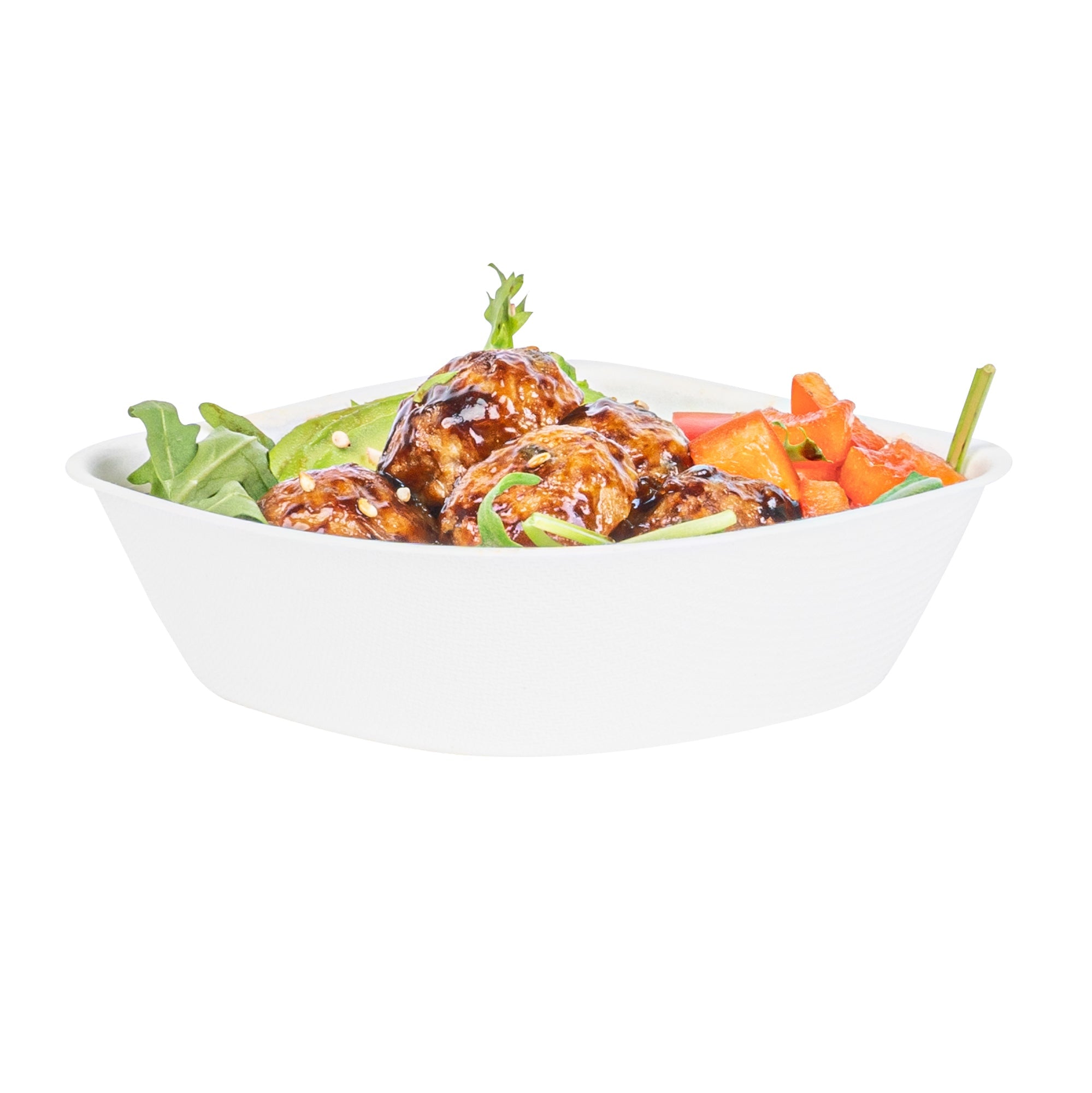 Pulp Safe Modular No PFAS Added 7 oz White Sugarcane / Bagasse Bowl - Home Compostable - 4" x 4" x 1 1/4" - 25 count box