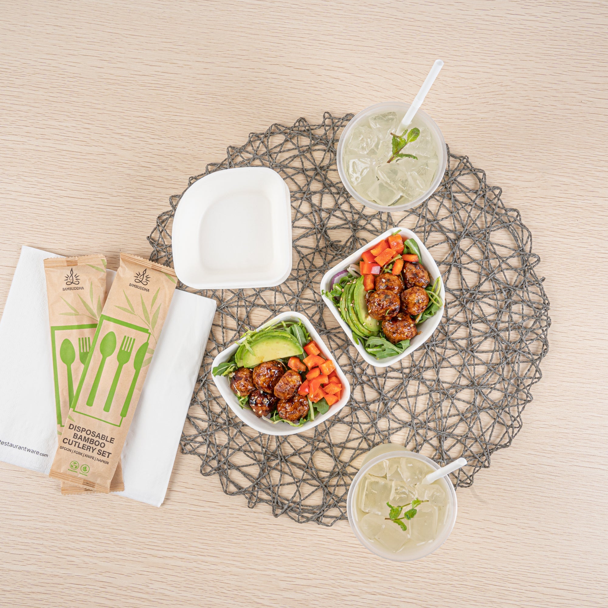 Pulp Safe Modular No PFAS Added 7 oz White Sugarcane / Bagasse Bowl - Home Compostable - 4" x 4" x 1 1/4" - 25 count box