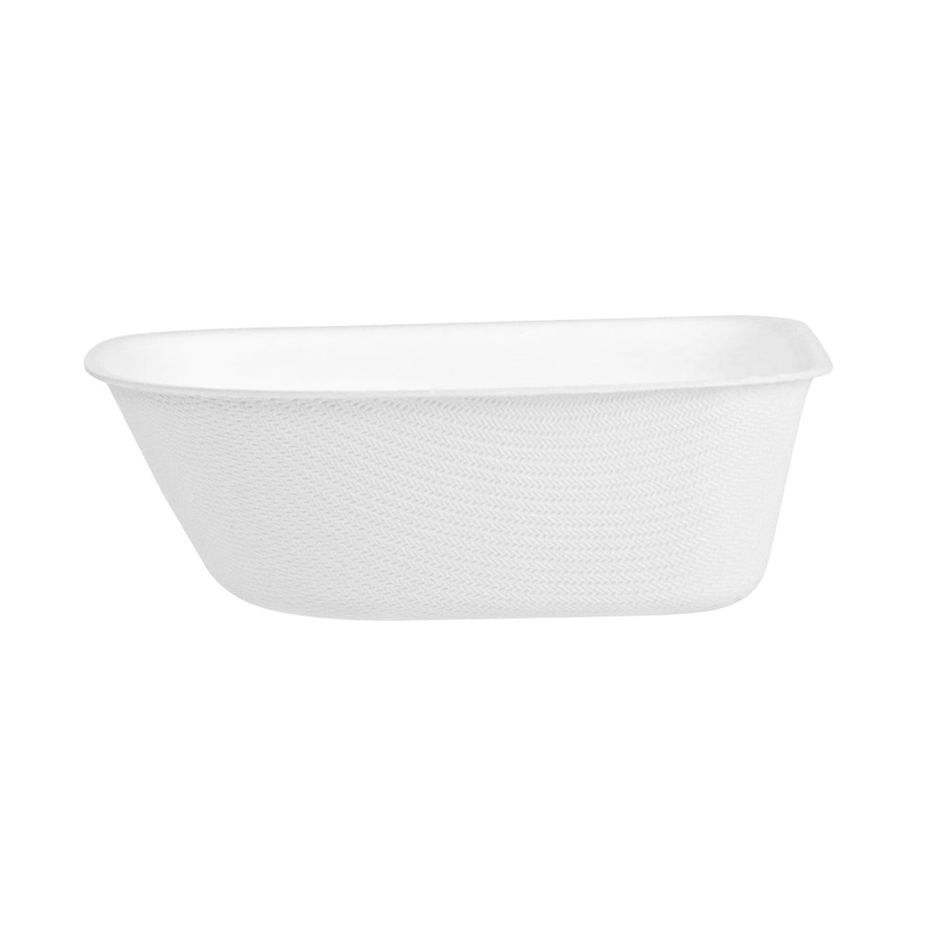 Pulp Safe Modular No PFAS Added 7 oz White Sugarcane / Bagasse Bowl - Home Compostable - 4" x 4" x 1 1/4" - 100 count box
