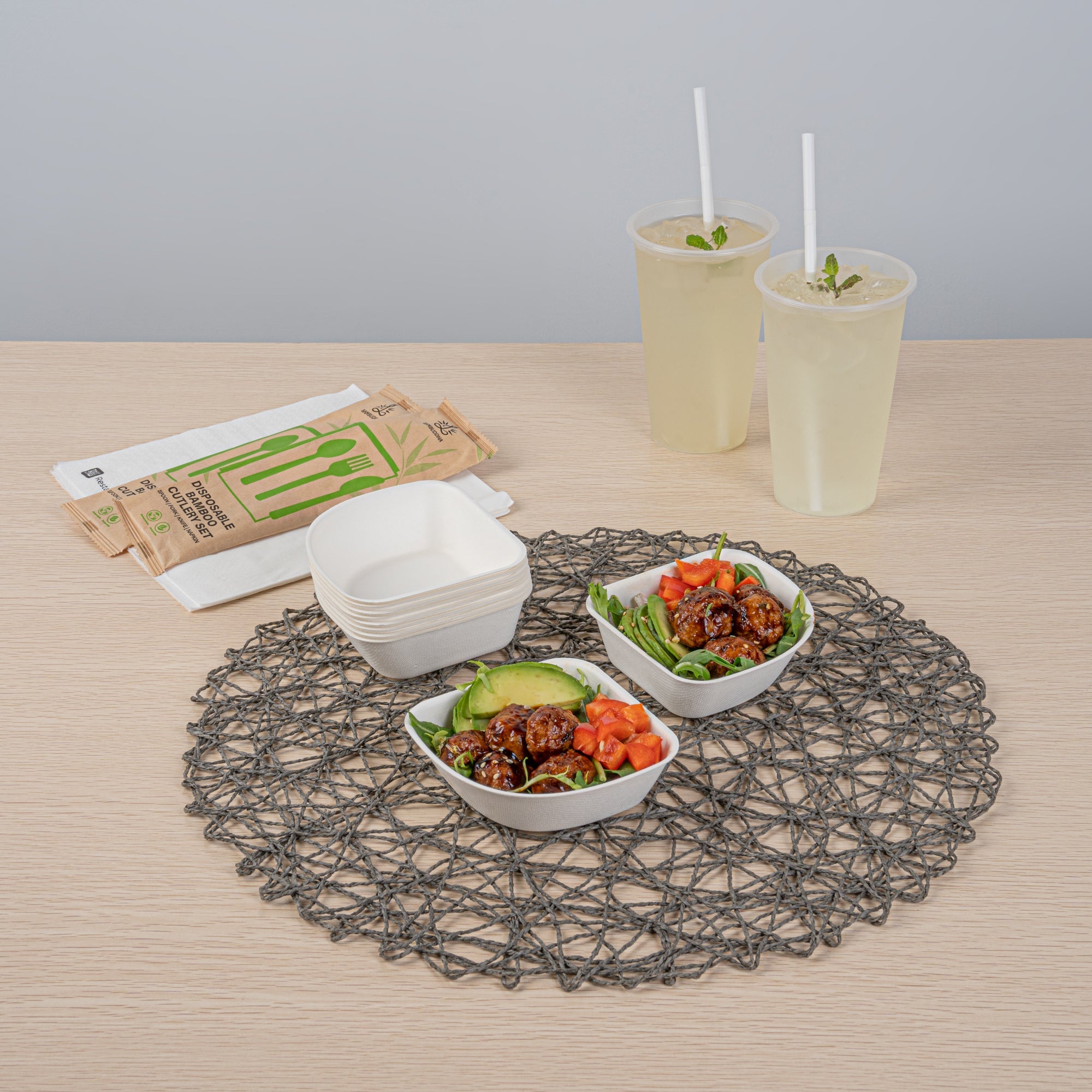 Pulp Safe Modular No PFAS Added 7 oz White Sugarcane / Bagasse Bowl - Home Compostable - 4" x 4" x 1 1/4" - 100 count box