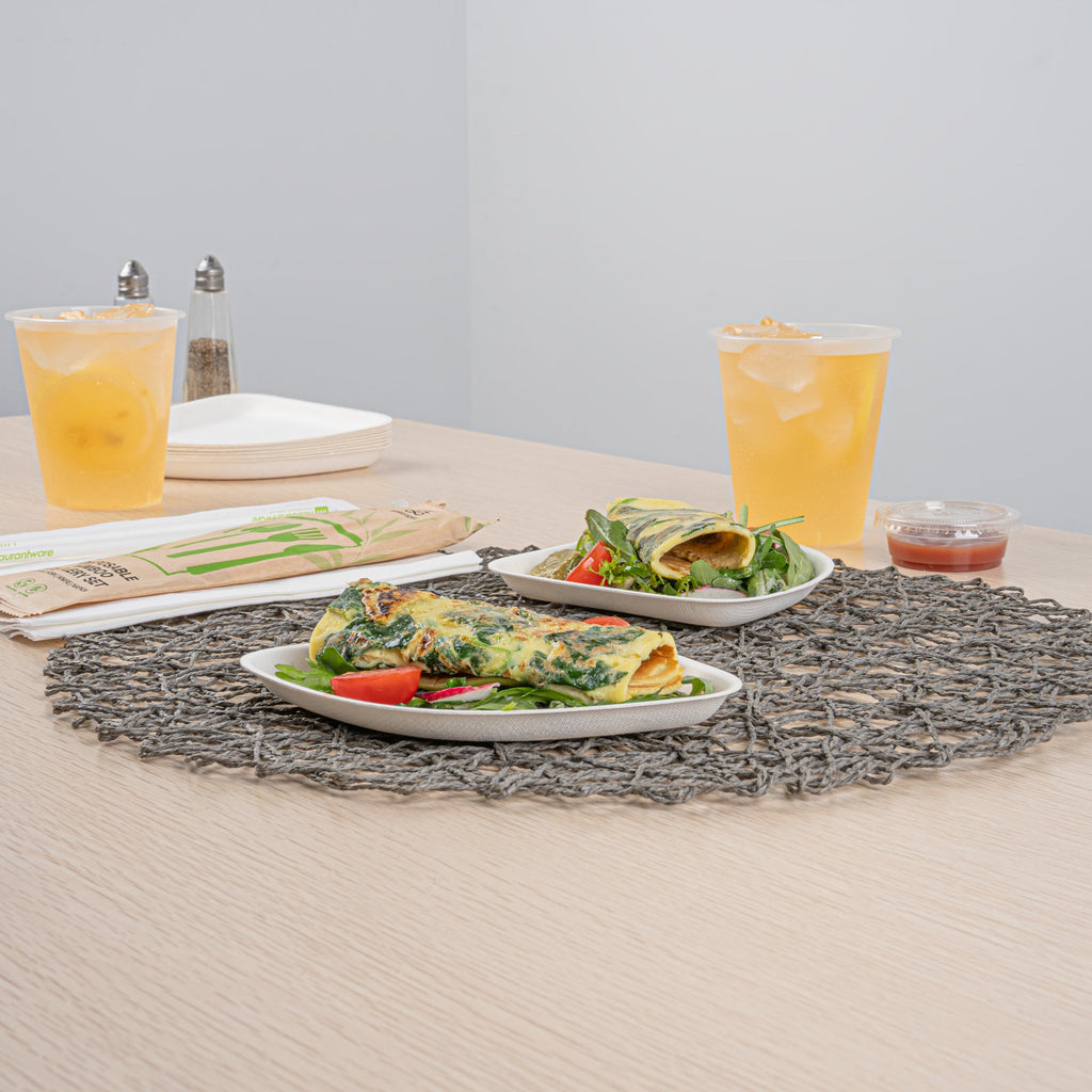 Pulp Safe Modular No PFAS Added White Sugarcane / Bagasse Plate - Home Compostable - 5 1/4" x 5 1/4" x 1/2" - 25 count box