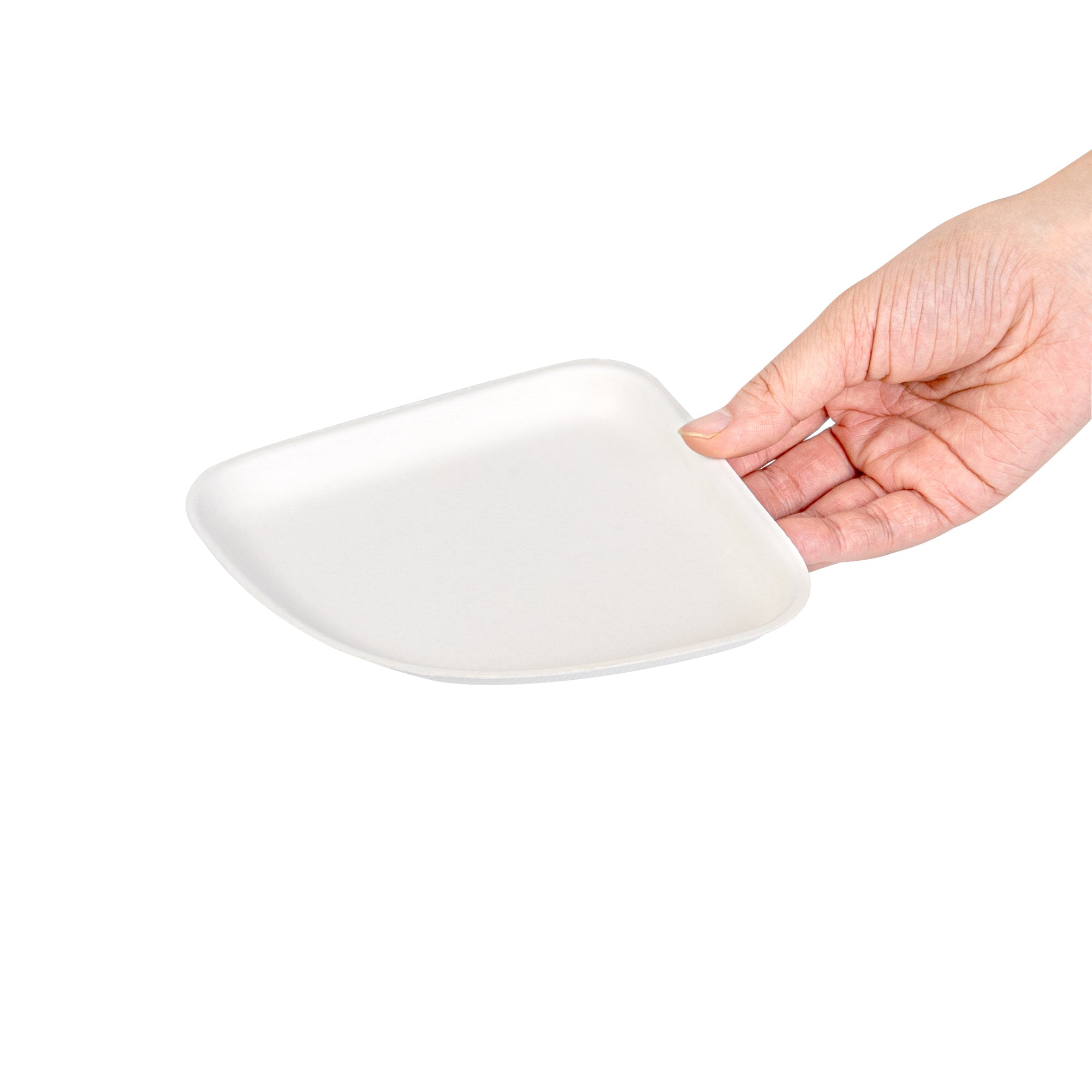 Pulp Safe Modular No PFAS Added White Sugarcane / Bagasse Plate - Home Compostable - 5 1/4" x 5 1/4" x 1/2" - 100 count box