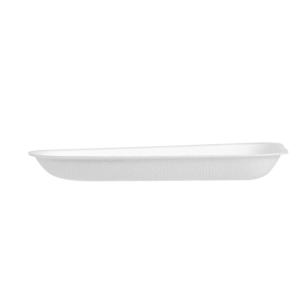 Pulp Safe Modular No PFAS Added White Sugarcane / Bagasse Plate - Home Compostable - 5 1/4" x 5 1/4" x 1/2" - 100 count box