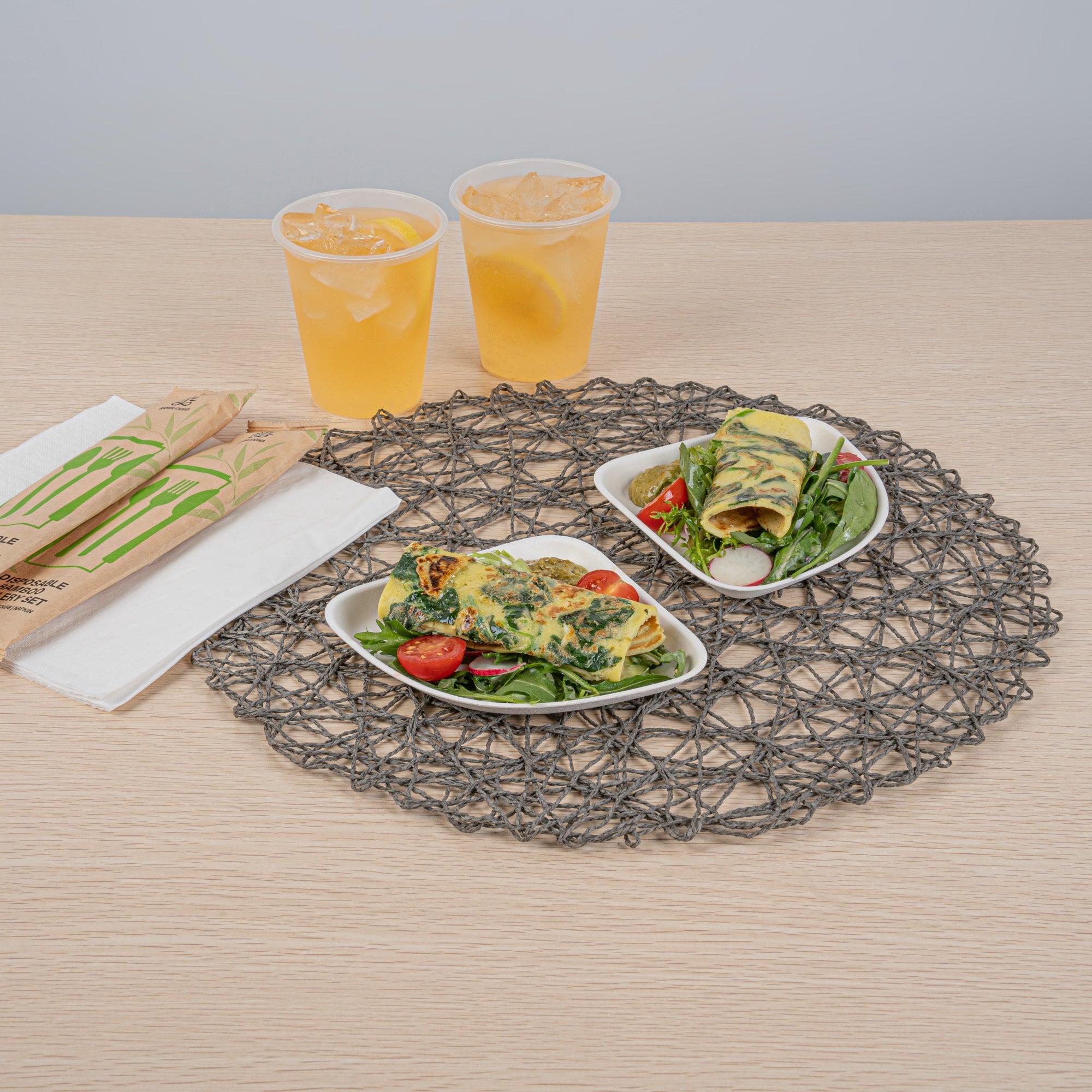 Pulp Safe Modular No PFAS Added White Sugarcane / Bagasse Plate - Home Compostable - 5 1/4" x 5 1/4" x 1/2" - 100 count box