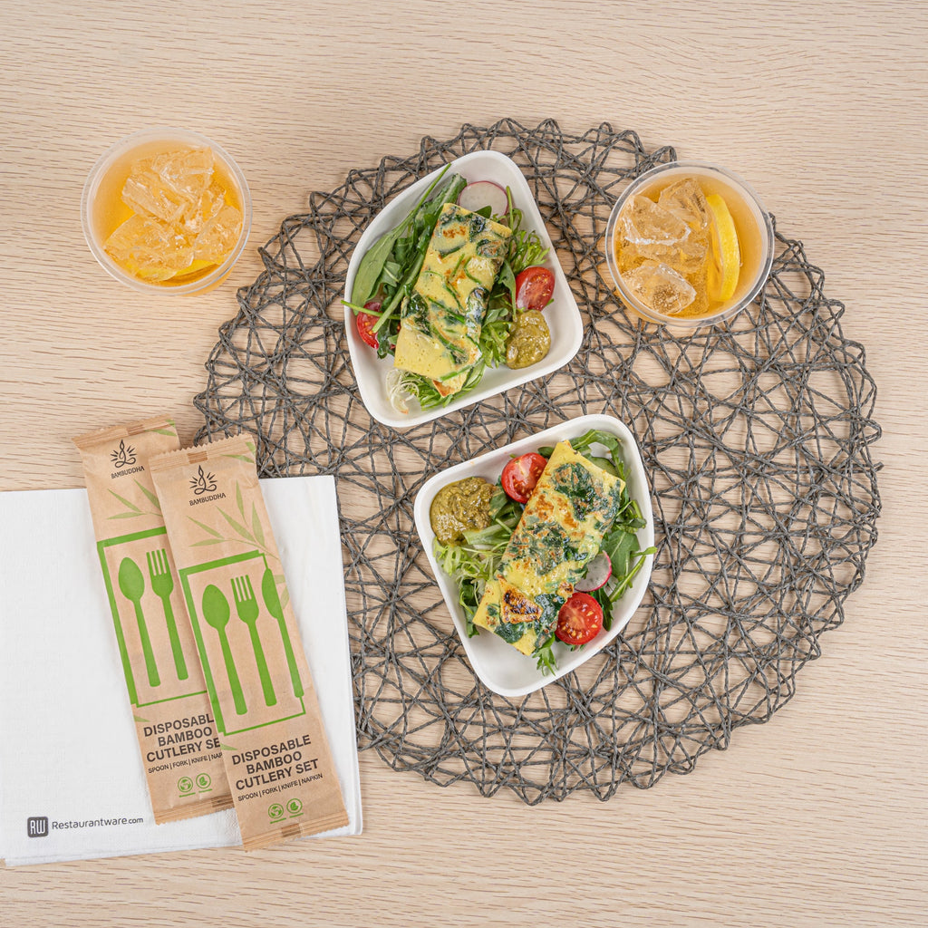 Pulp Safe Modular No PFAS Added White Sugarcane / Bagasse Plate - Home Compostable - 5 1/4" x 5 1/4" x 1/2" - 100 count box