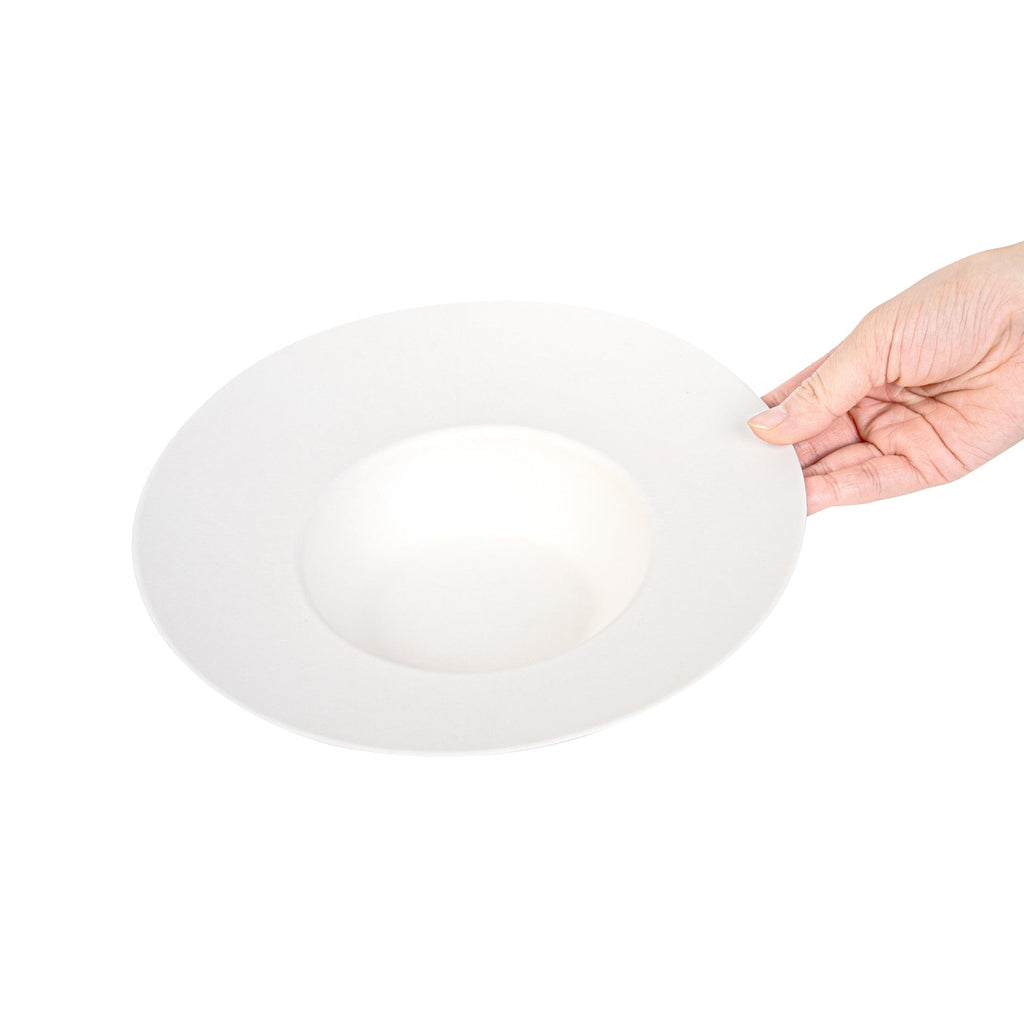 Pulp Safe No PFAS Added 10 oz White Sugarcane / Bagasse Salad Bowl / Dessert Plate - Home Compostable - 8 3/4" x 8 3/4" x 2" - 25 count box
