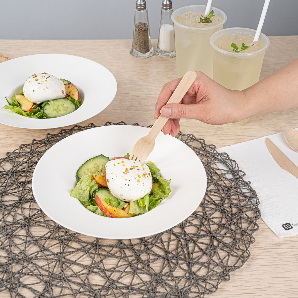Pulp Safe No PFAS Added 10 oz White Sugarcane / Bagasse Salad Bowl / Dessert Plate - Home Compostable - 8 3/4" x 8 3/4" x 2" - 25 count box