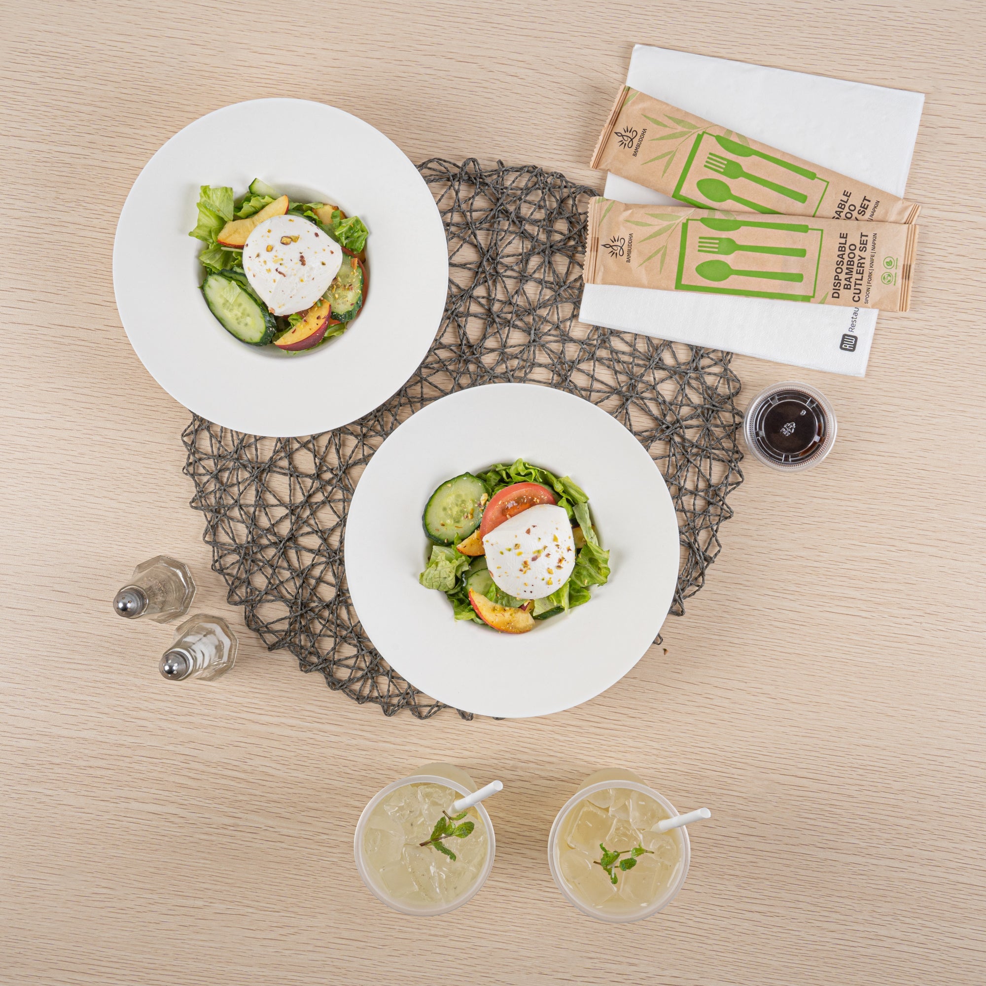Pulp Safe No PFAS Added 10 oz White Sugarcane / Bagasse Salad Bowl / Dessert Plate - Home Compostable - 8 3/4" x 8 3/4" x 2" - 25 count box