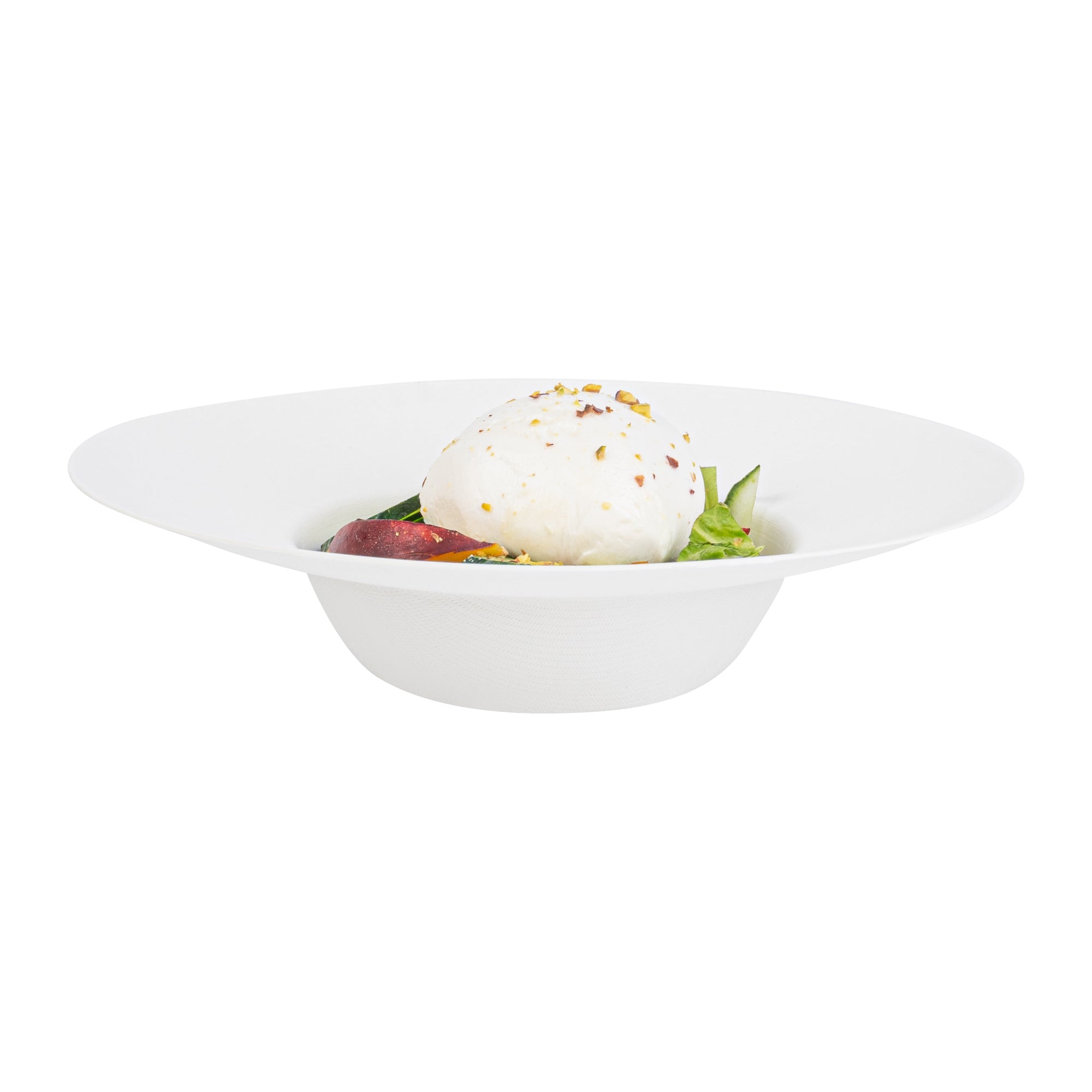 Pulp Safe No PFAS Added 10 oz White Sugarcane / Bagasse Salad Bowl / Dessert Plate - Home Compostable - 8 3/4" x 8 3/4" x 2" - 100 count box