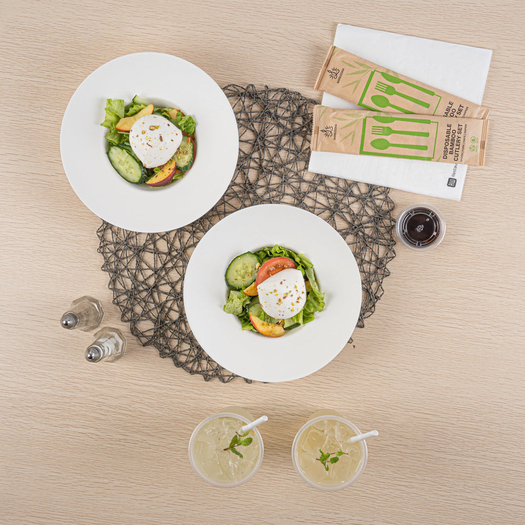 Pulp Safe No PFAS Added 10 oz White Sugarcane / Bagasse Salad Bowl / Dessert Plate - Home Compostable - 8 3/4" x 8 3/4" x 2" - 100 count box