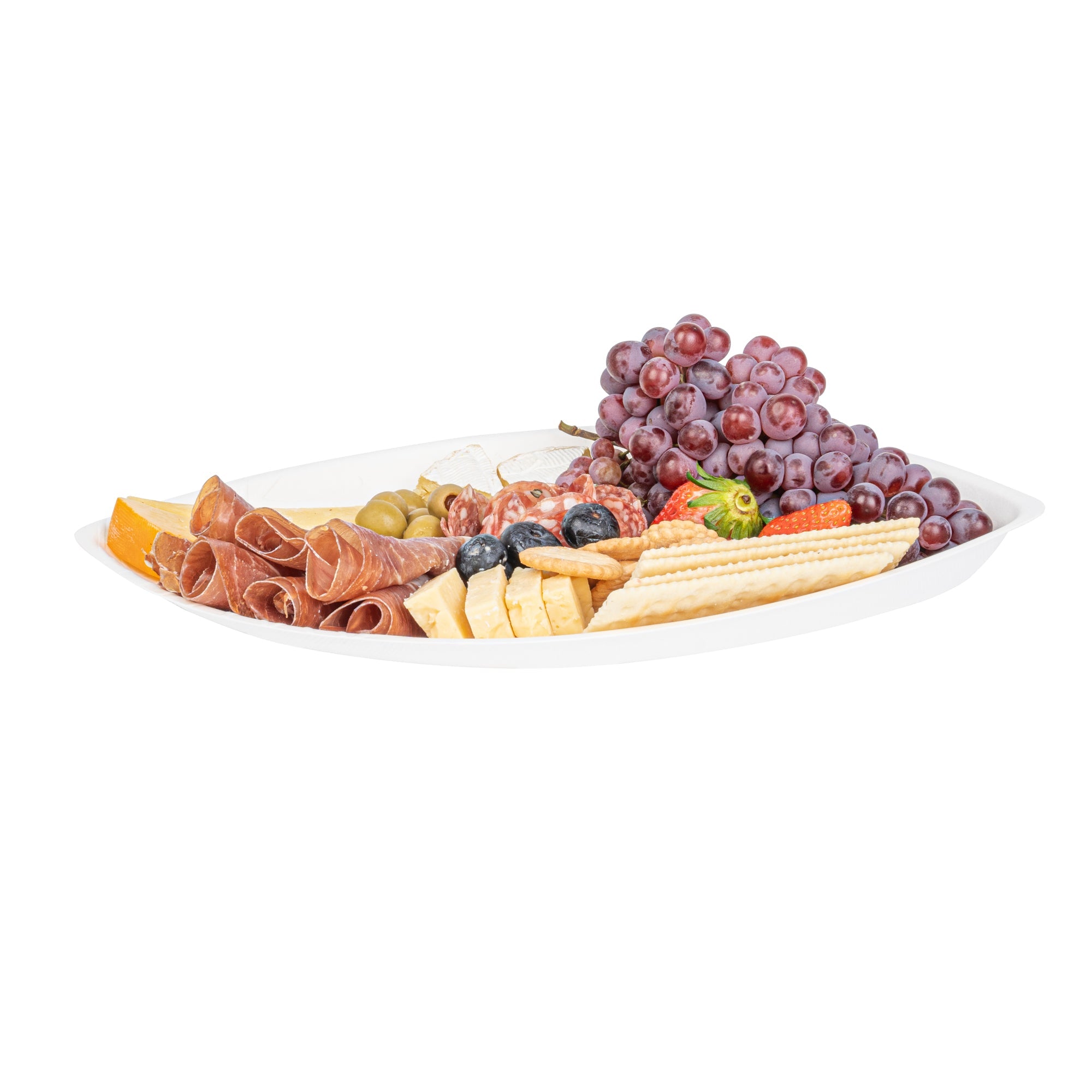 Pulp Safe Modular No PFAS Added White Sugarcane / Bagasse Tray - Home Compostable - 14" x 9 1/4" x 1 1/2" - 25 count box