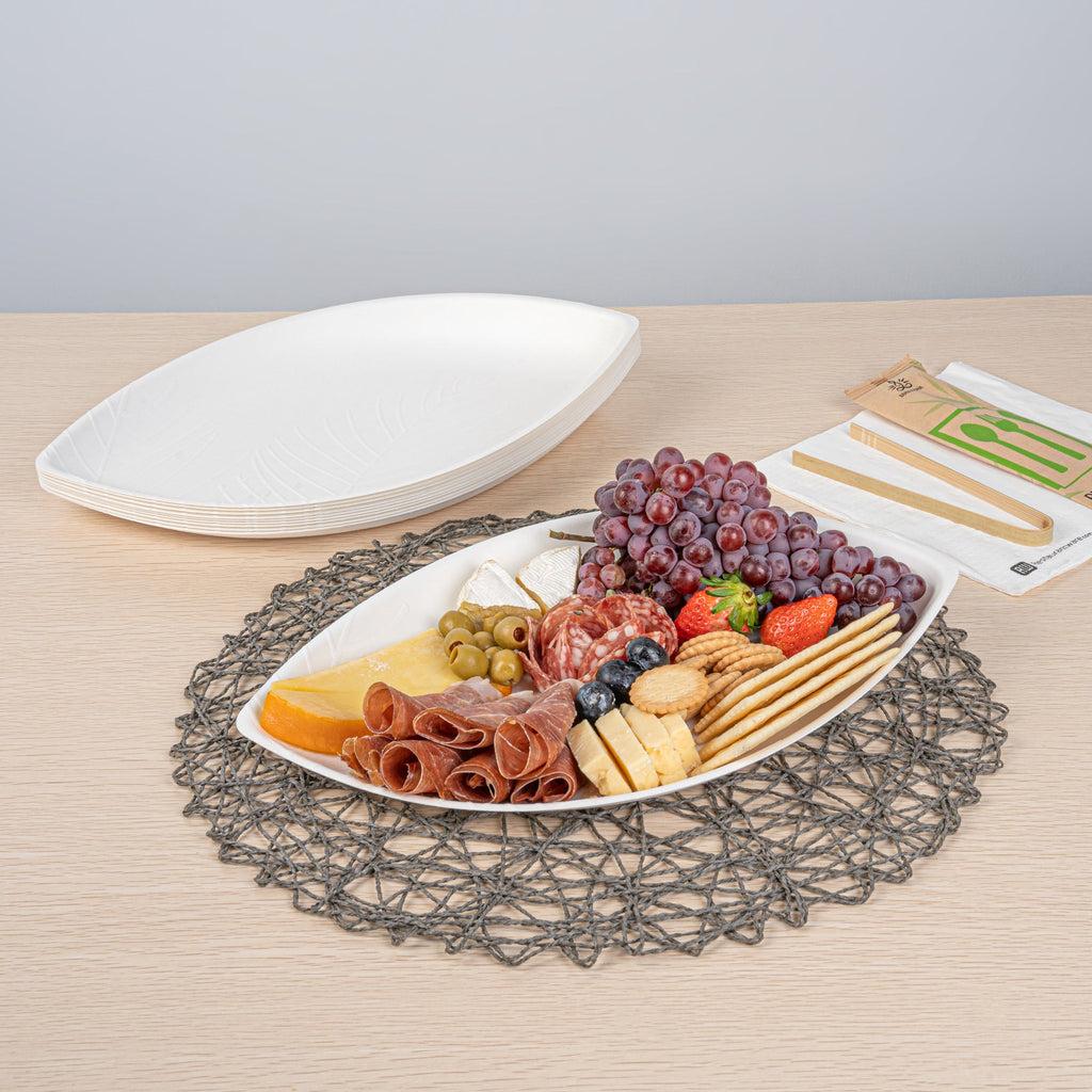 Pulp Safe Modular No PFAS Added White Sugarcane / Bagasse Tray - Home Compostable - 14" x 9 1/4" x 1 1/2" - 25 count box