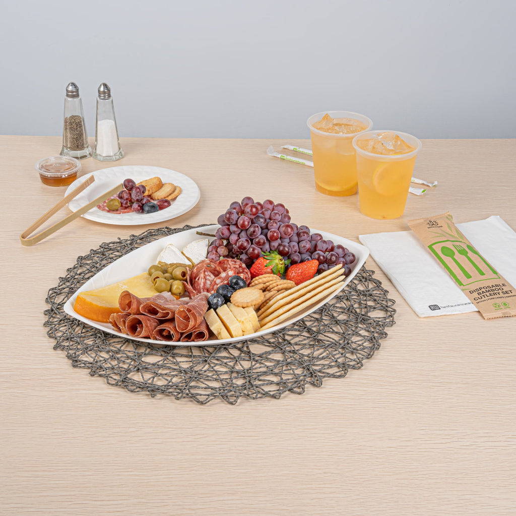Pulp Safe Modular No PFAS Added White Sugarcane / Bagasse Tray - Home Compostable - 14" x 9 1/4" x 1 1/2" - 100 count box