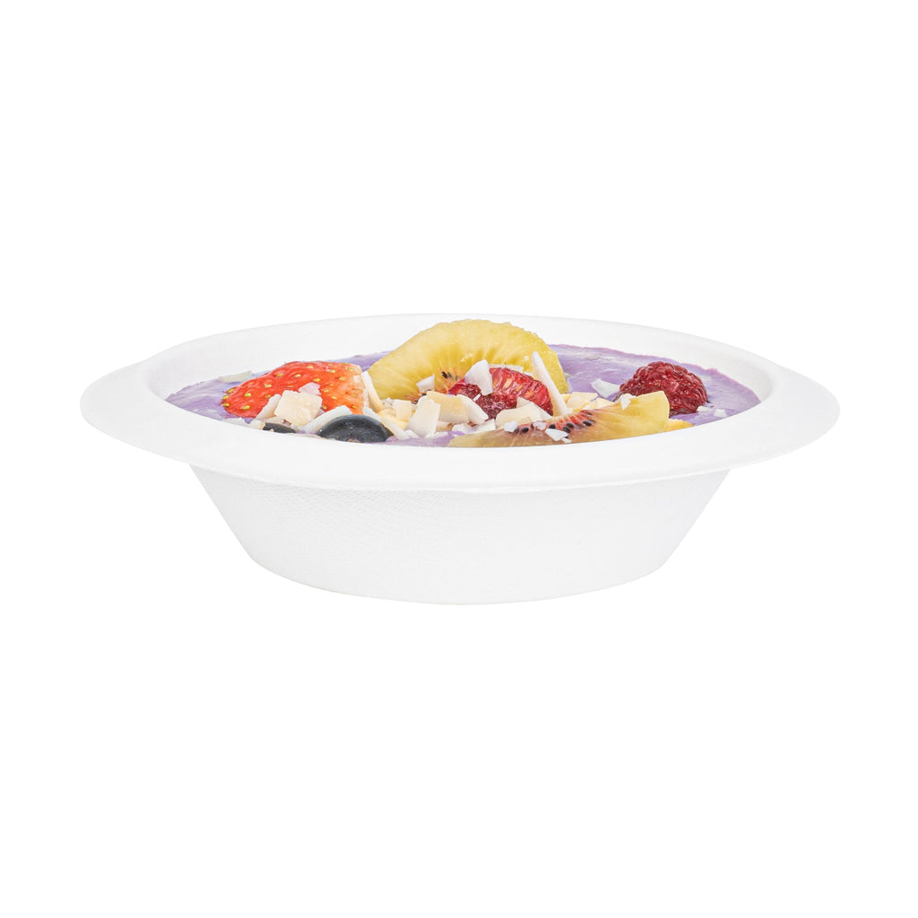 Pulp Safe No PFAS Added 7 oz Oval White Sugarcane / Bagasse Bowl - Home Compostable - 6" x 5" x 1 1/2" - 100 count box