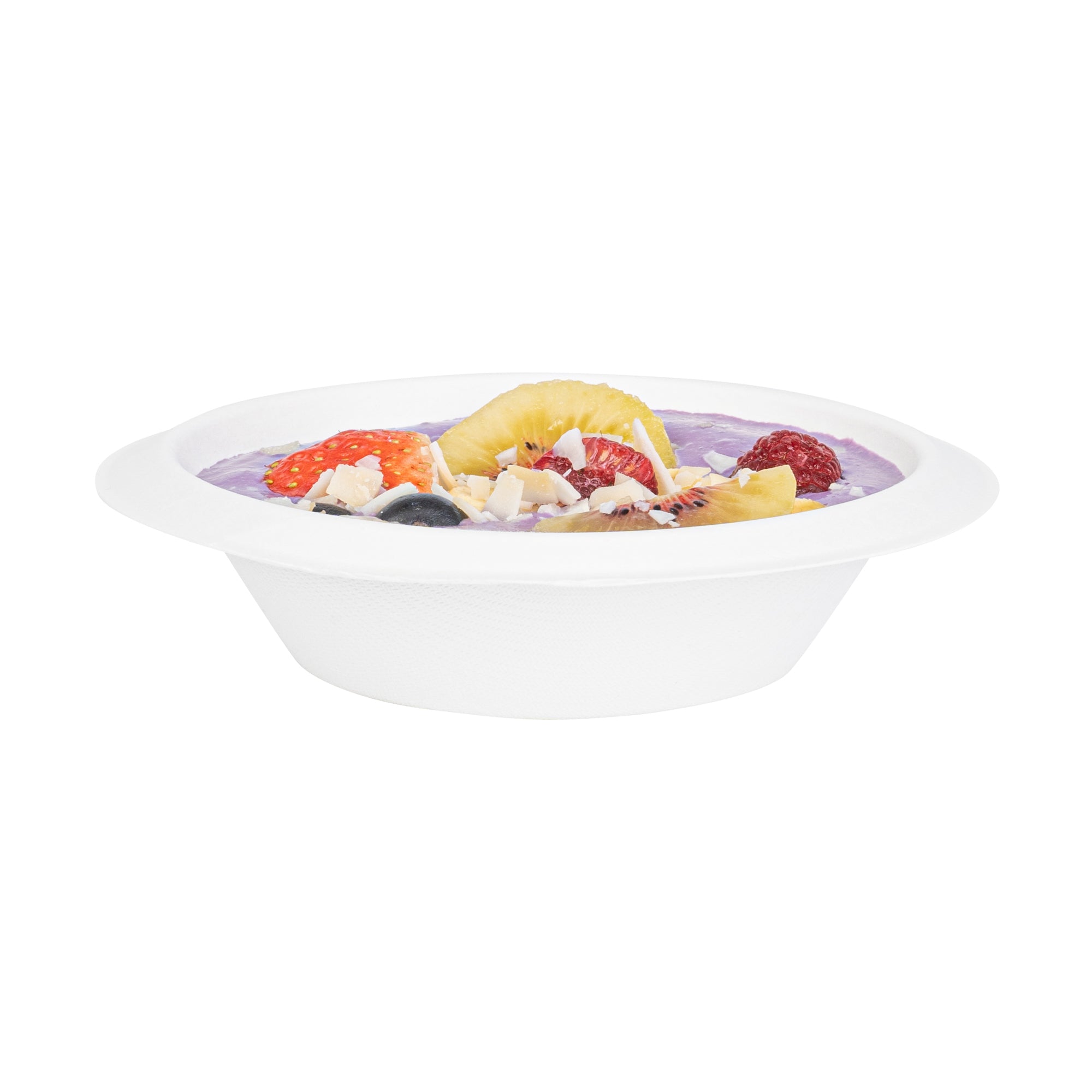 Pulp Safe No PFAS Added 7 oz Oval White Sugarcane / Bagasse Bowl - Home Compostable - 6" x 5" x 1 1/2" - 100 count box