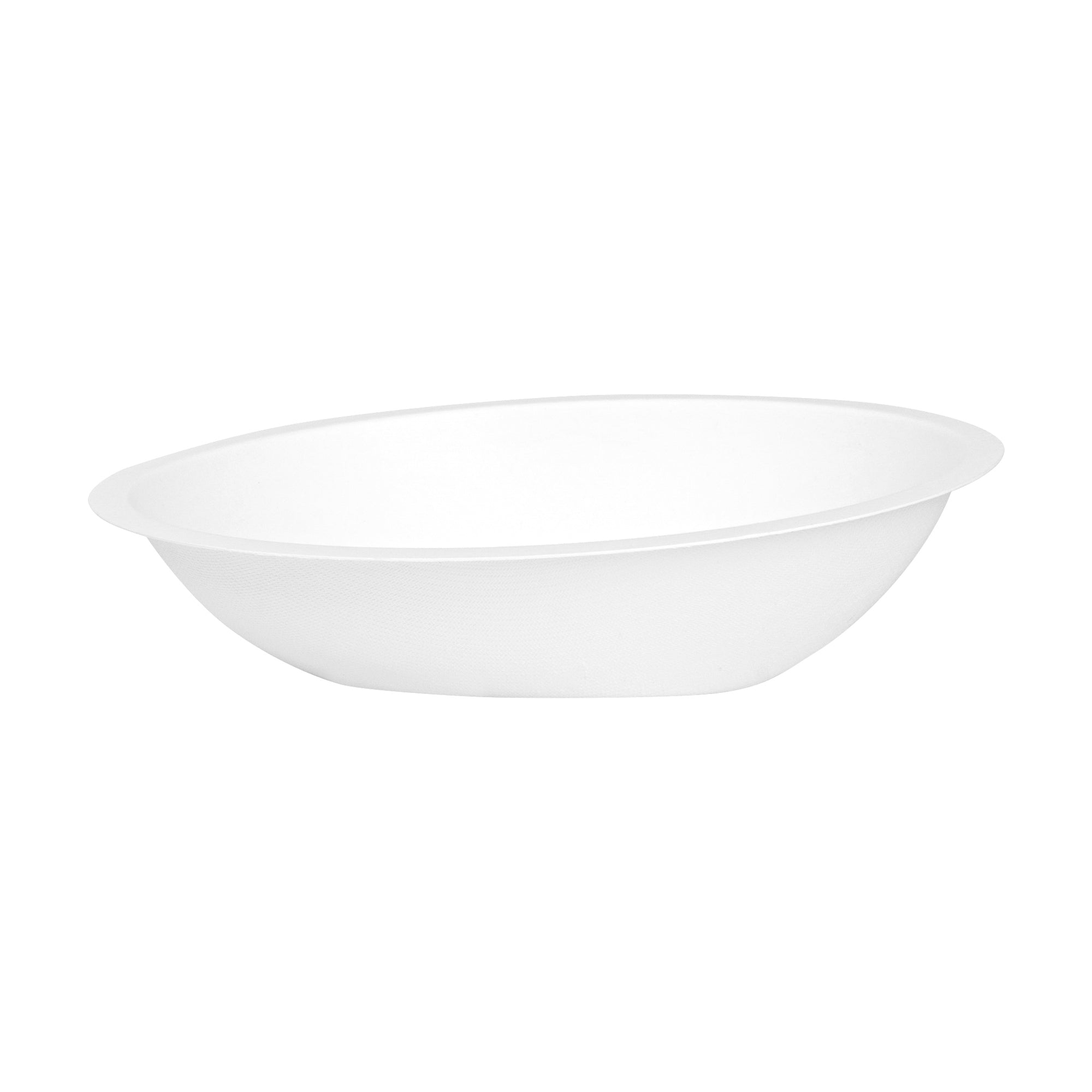Pulp Safe No PFAS Added 16 oz Oval White Sugarcane / Bagasse Bowl - Home Compostable - 8 3/4" x 6 3/4" x 2 1/4" - 100 count box