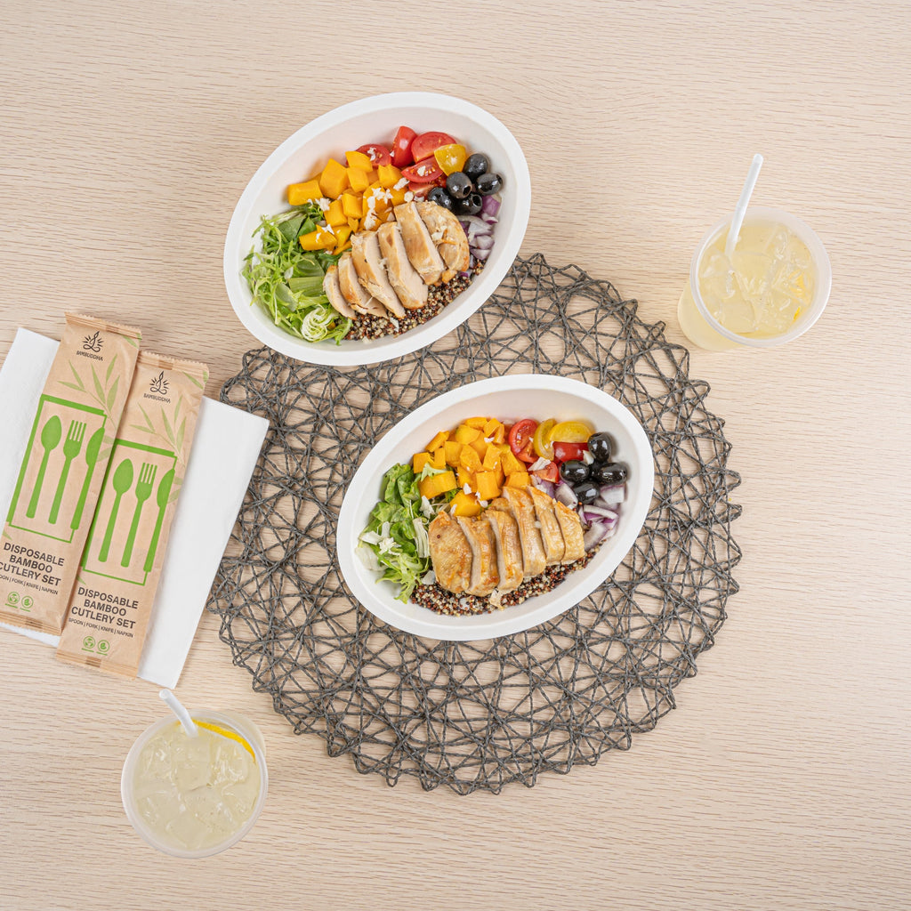 Pulp Safe No PFAS Added 16 oz Oval White Sugarcane / Bagasse Bowl - Home Compostable - 8 3/4" x 6 3/4" x 2 1/4" - 100 count box