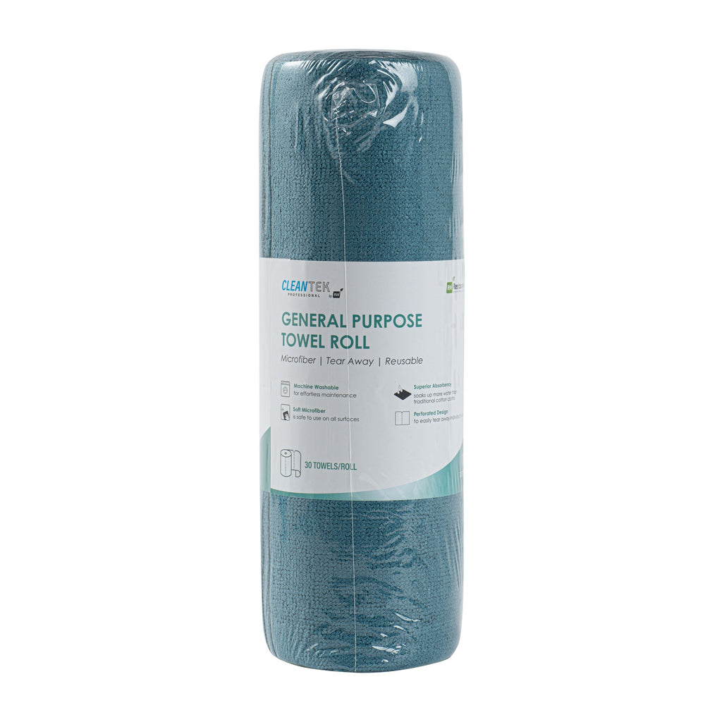 Clean Tek Professional Teal Microfiber General Purpose Towel Roll - Tear Away - 11 3/4" x 11 3/4" - 30 count box