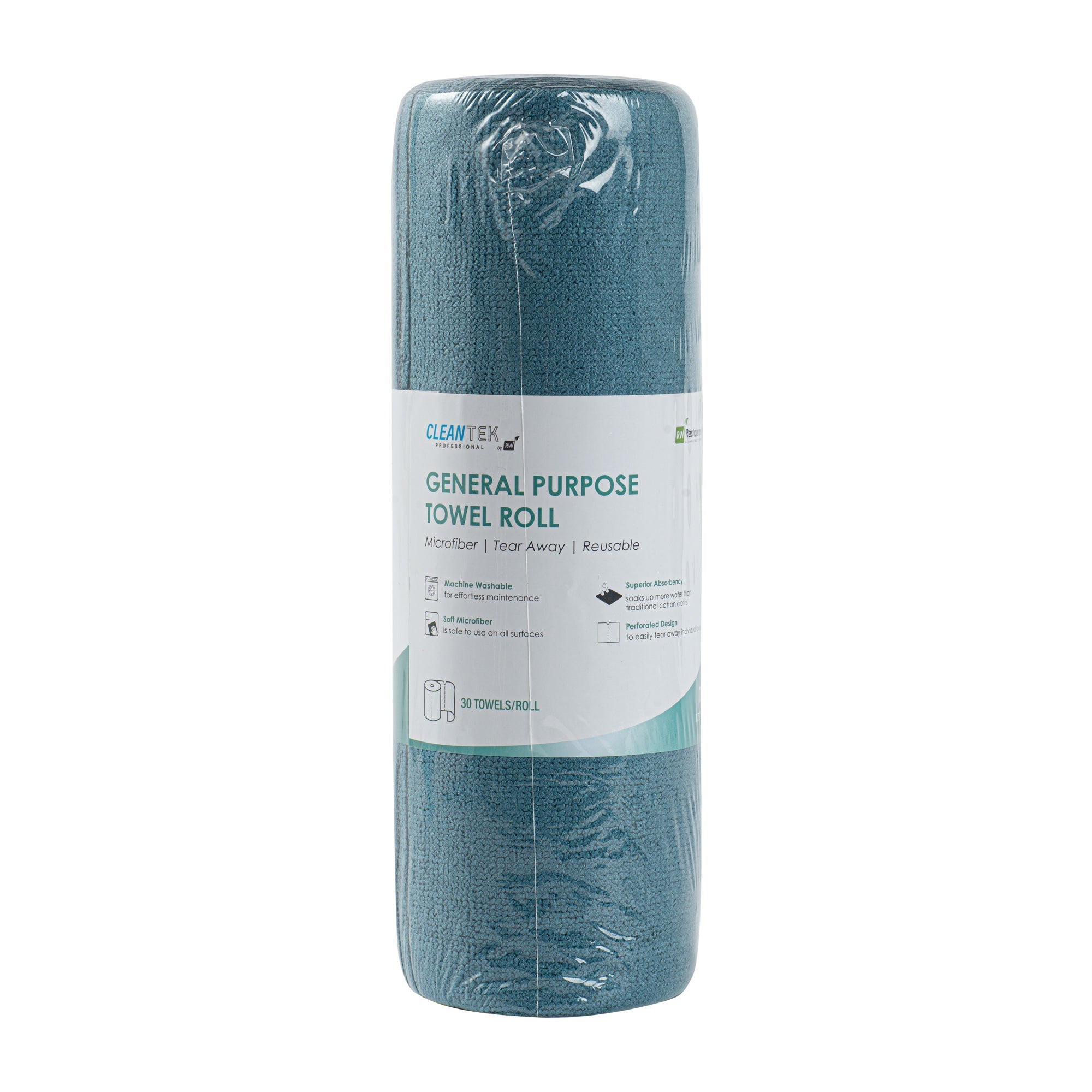 Clean Tek Professional Teal Microfiber General Purpose Towel Roll - Tear Away - 11 3/4" x 11 3/4" - 30 count box