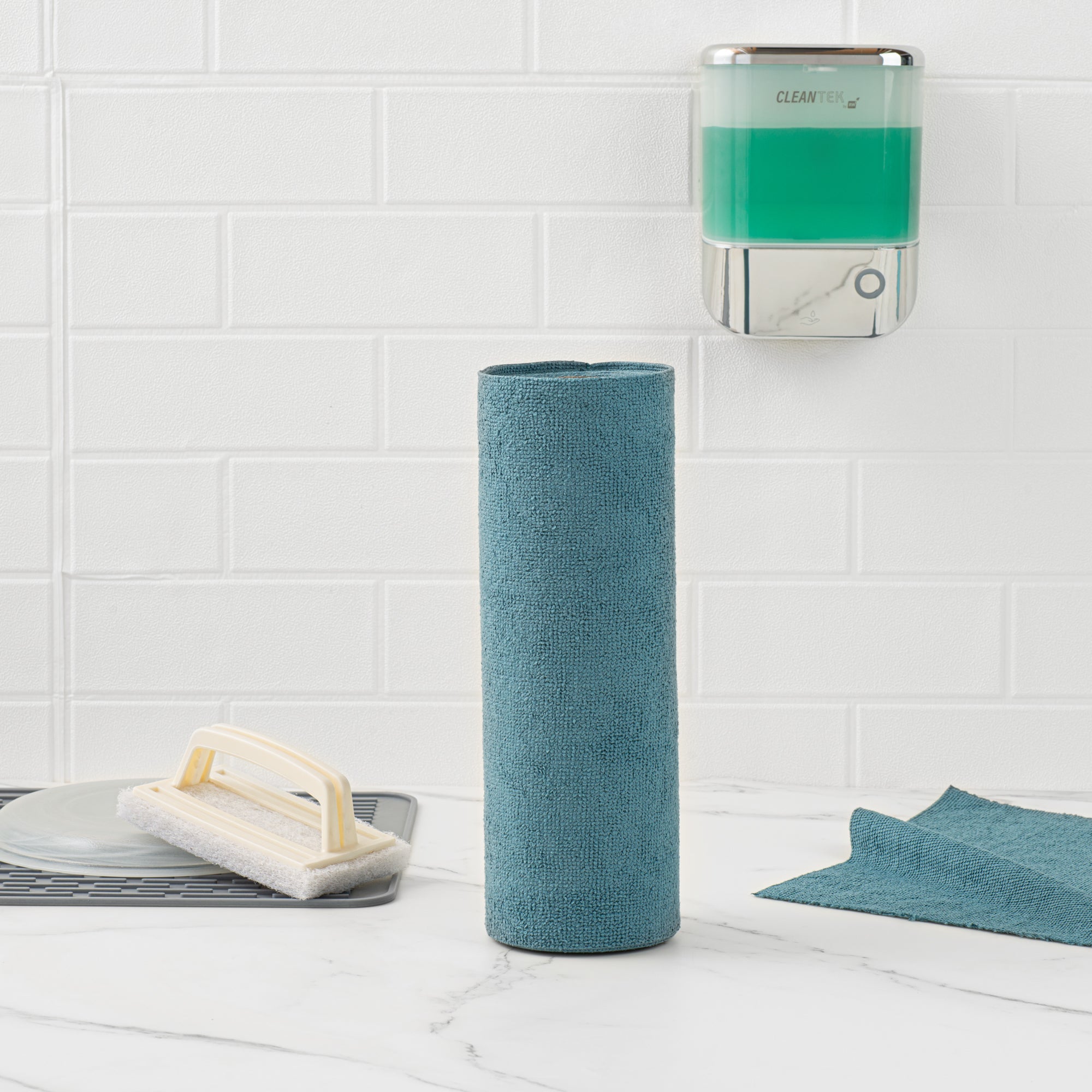 Clean Tek Professional Teal Microfiber General Purpose Towel Roll - Tear Away - 11 3/4" x 11 3/4" - 30 count box