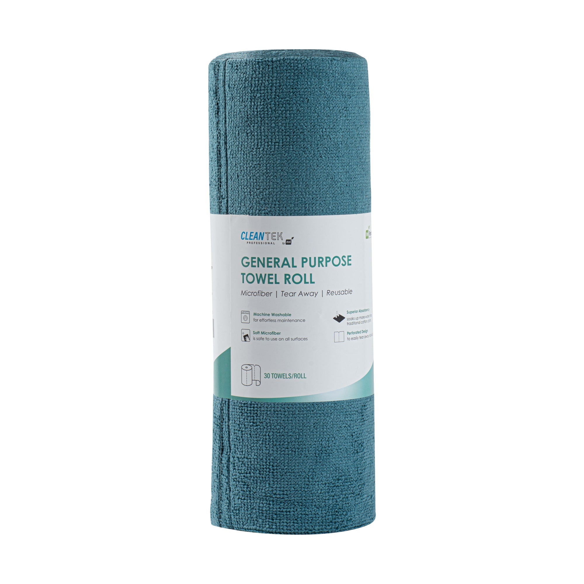 Clean Tek Professional Teal Microfiber General Purpose Towel Roll - Tear Away - 11 3/4" x 11 3/4" - 300 count box