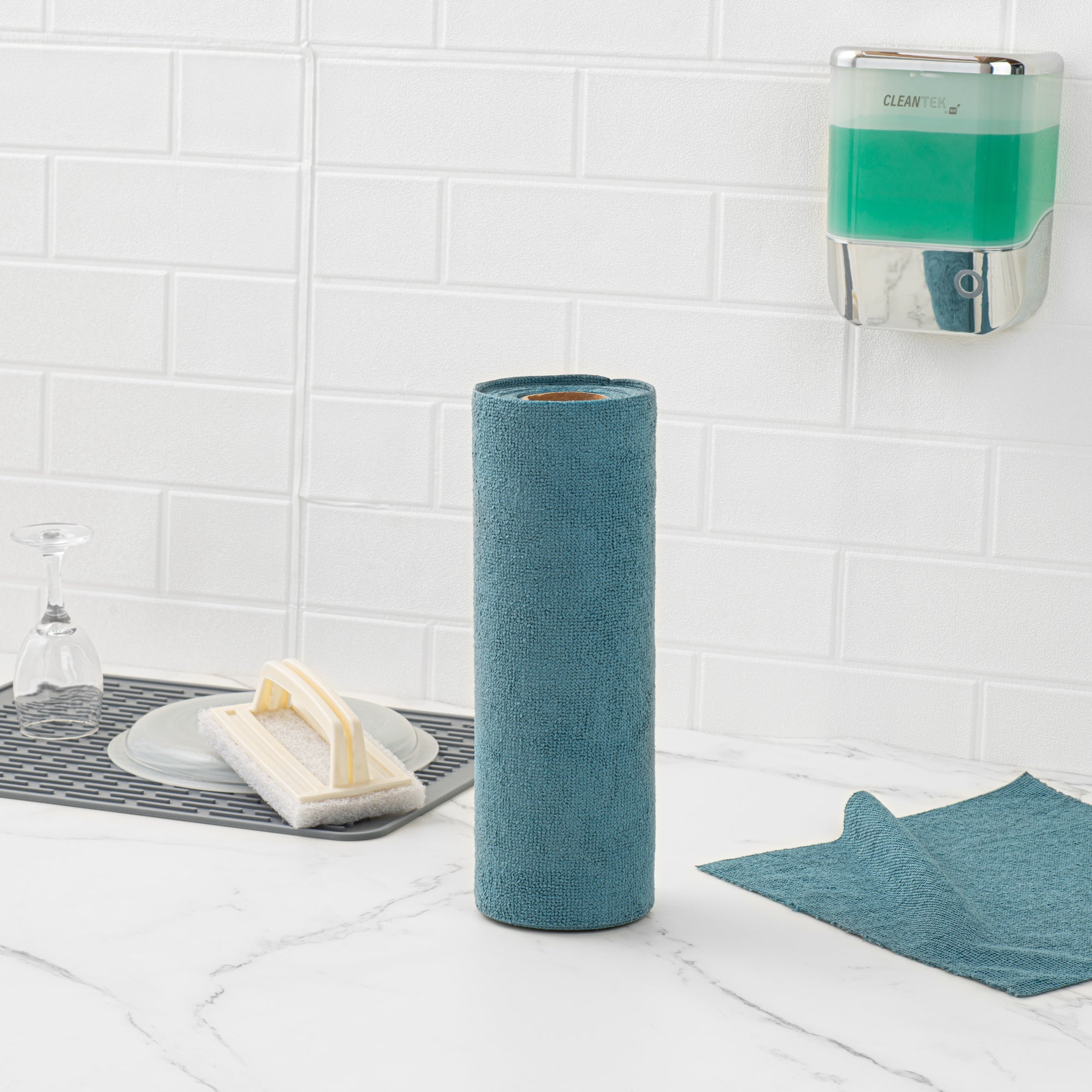 Clean Tek Professional Teal Microfiber General Purpose Towel Roll - Tear Away - 11 3/4" x 11 3/4" - 300 count box