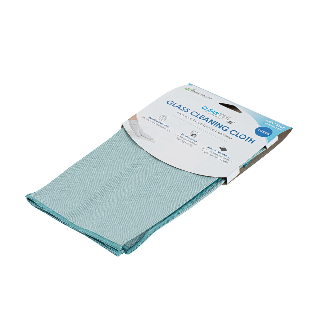 Clean Tek Professional Light Blue Microfiber Glass Cleaning Cloth - 11 3/4" x 11 3/4" - 2 count box