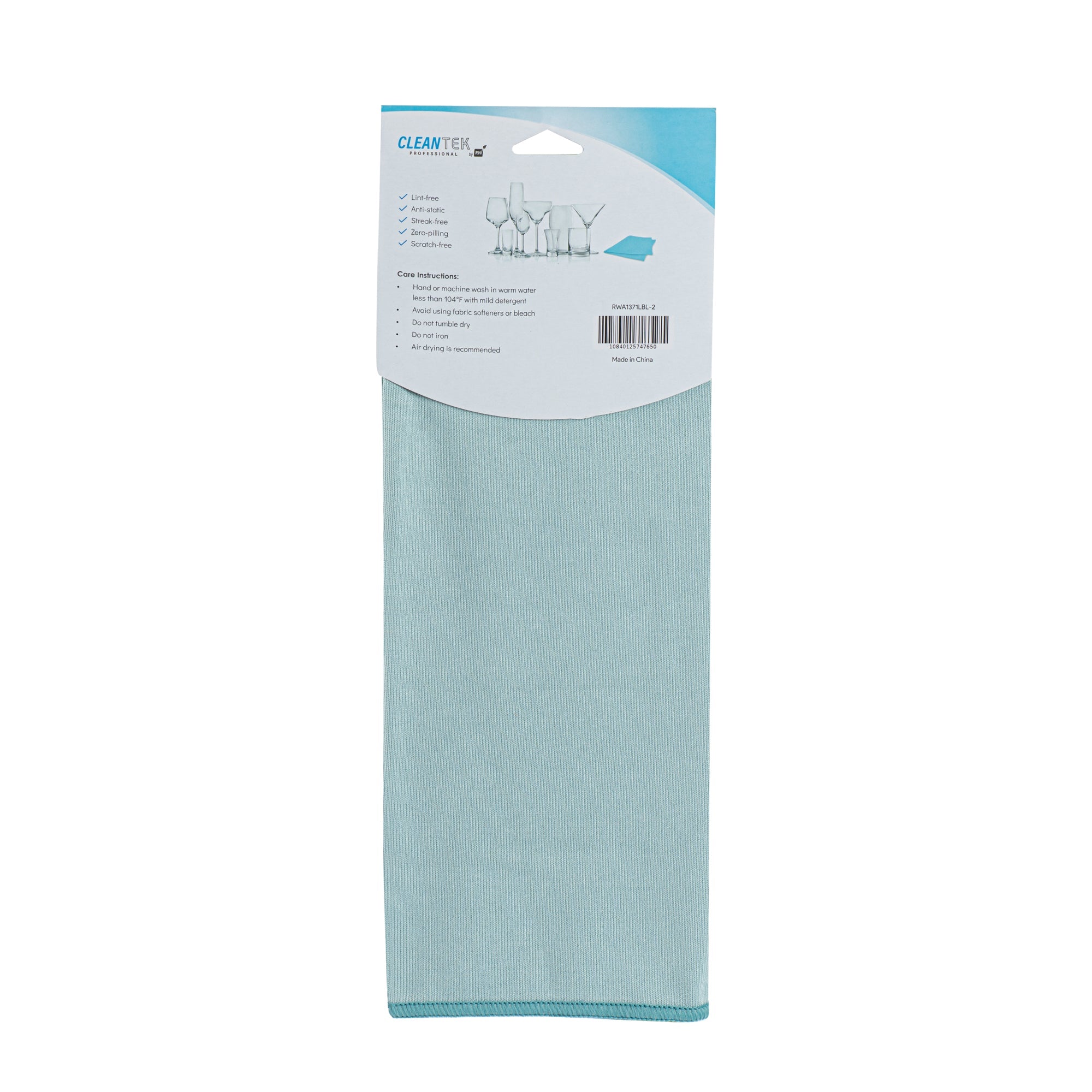 Clean Tek Professional Light Blue Microfiber Glass Cleaning Cloth - 15 3/4" x 15 3/4" - 2 count box