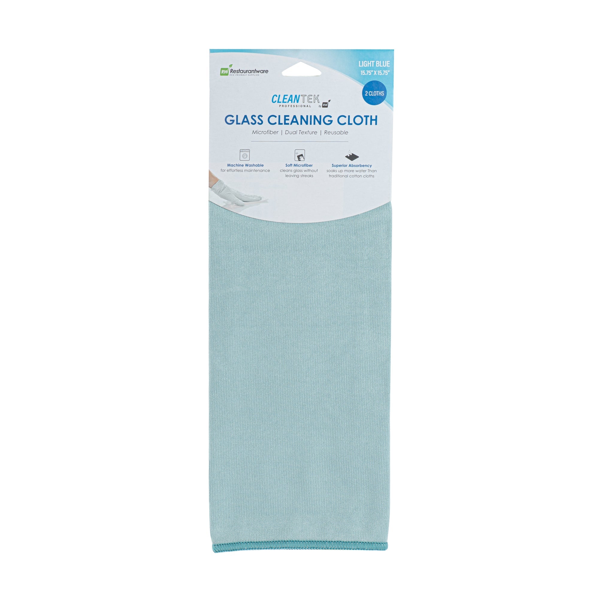 Clean Tek Professional Light Blue Microfiber Glass Cleaning Cloth - 15 3/4" x 15 3/4" - 100 count box