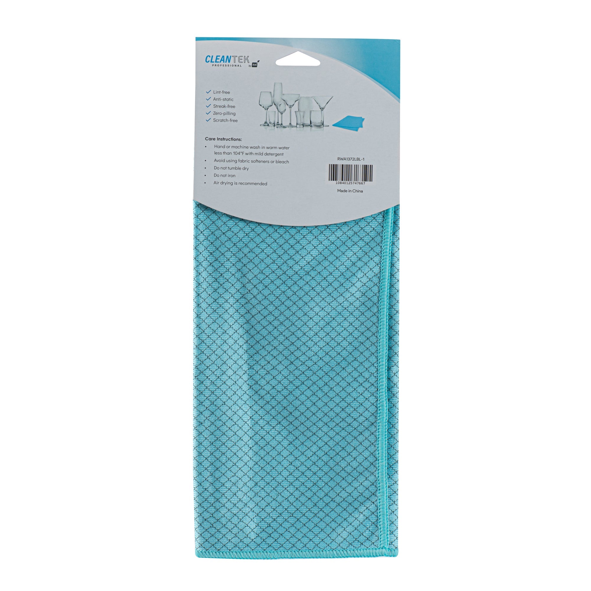 Clean Tek Professional Light Blue Microfiber Glass Cleaning Cloth - Diamond Weave - 15 3/4" x 15 3/4" - 100 count box