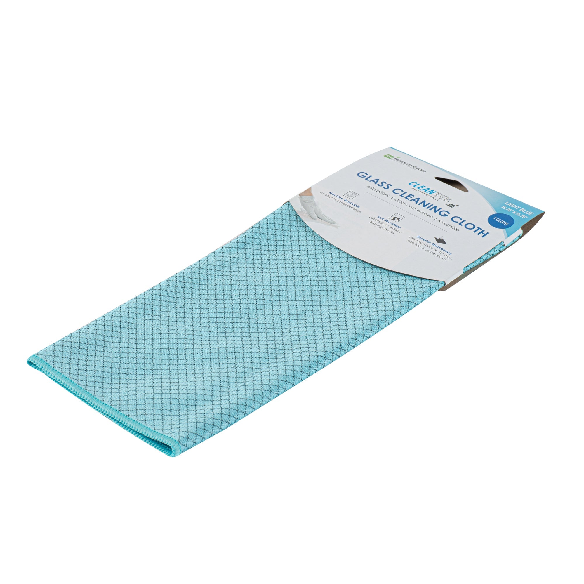 Clean Tek Professional Light Blue Microfiber Glass Cleaning Cloth - Diamond Weave - 15 3/4" x 15 3/4" - 100 count box