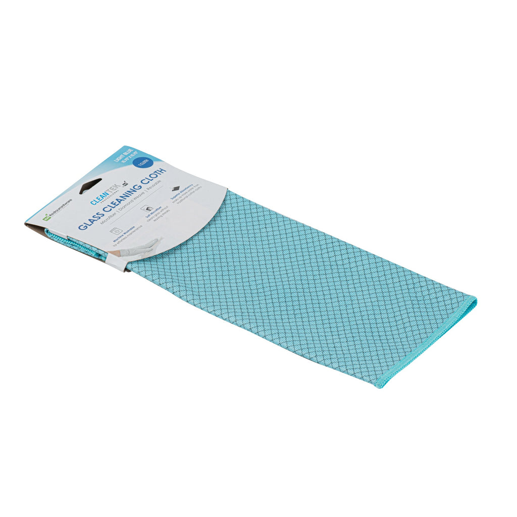 Clean Tek Professional Light Blue Microfiber Glass Cleaning Cloth - Diamond Weave - 15 3/4" x 15 3/4" - 100 count box