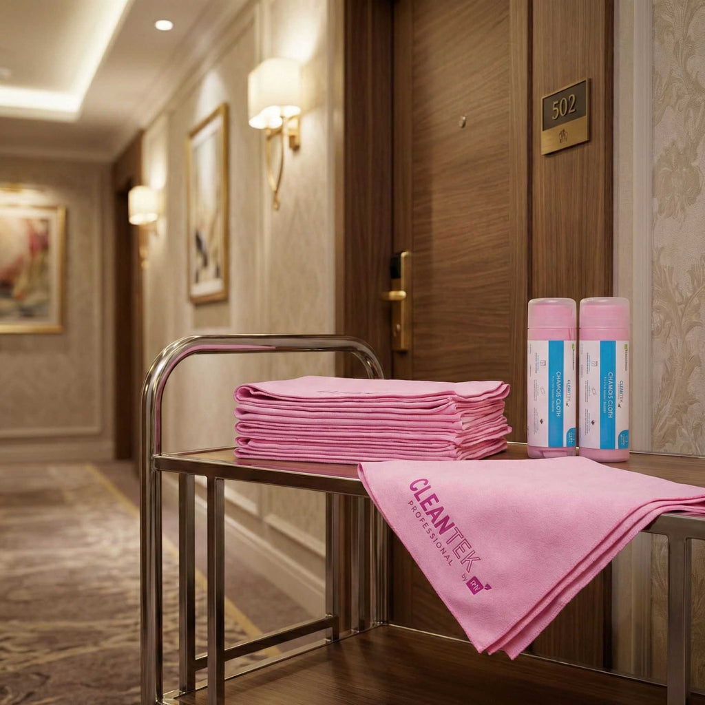 Clean Tek Professional Pink Chamois Cloth - with Storage Tube - 25 1/4'' x 17'' - 20 count box