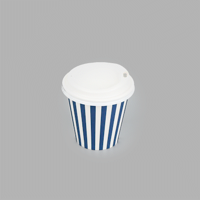 Restpresso 8 oz Blue and White Stripe Paper Single Wall Coffee Cup - with White Lid - 3 1/2"x 3 1/2"x 4" - 400 count box