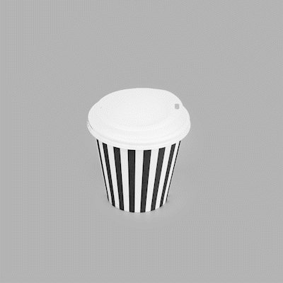 Restpresso 8 oz Black and White Stripe Paper Single Wall Coffee Cup - with White Lid - 3 1/2"x 3 1/2"x 4" - 20 count box