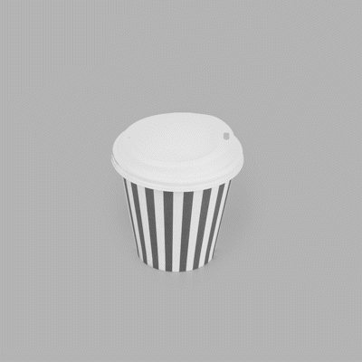 Restpresso 8 oz Gray and White Stripe Paper Single Wall Coffee Cup - with White Lid - 3 1/2"x 3 1/2"x 4" - 20 count box