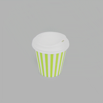 Restpresso 8 oz Green and White Stripe Paper Single Wall Coffee Cup - with White Lid - 3 1/2"x 3 1/2"x 4" - 20 count box