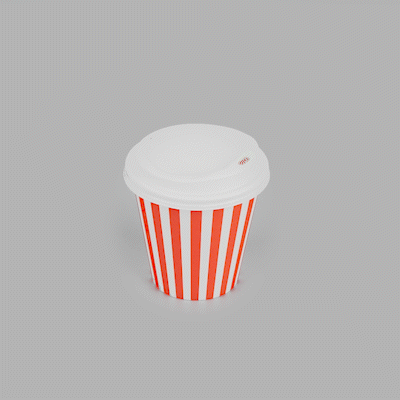 Restpresso 8 oz Red and White Stripe Paper Single Wall Coffee Cup - with White Lid - 3 1/2"x 3 1/2"x 4" - 20 count box
