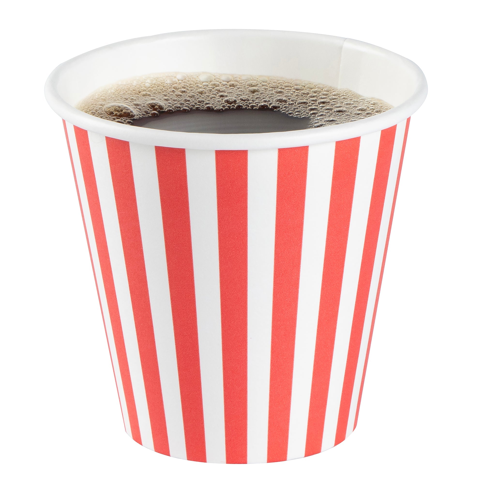 Restpresso 8 oz Red and White Stripe Paper Single Wall Coffee Cup - with White Lid - 3 1/2"x 3 1/2"x 4" - 400 count box