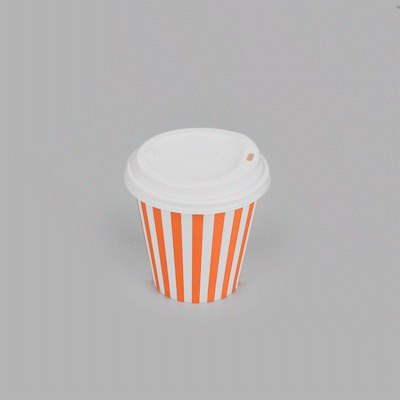Restpresso 8 oz Orange and White Stripe Paper Single Wall Coffee Cup - with White Lid - 3 1/2"x 3 1/2"x 4" - 20 count box
