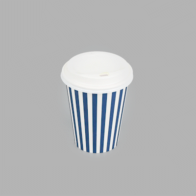 Restpresso 12 oz Blue and White Stripe Paper Single Wall Coffee Cup - with White Lid - 3 1/2"x 3 1/2"x 4 3/4" - 400 count box